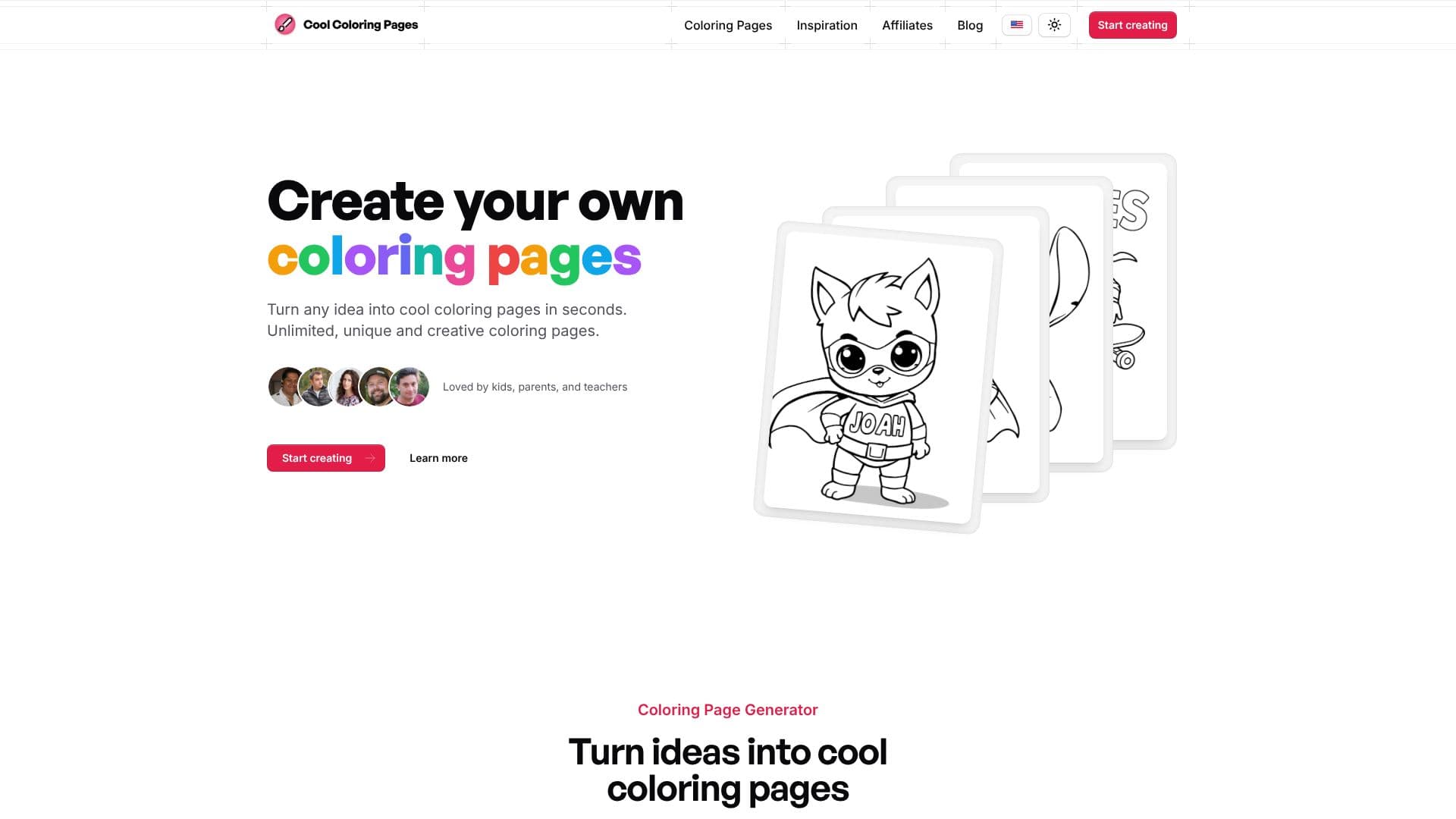 Screenshot von Cool Coloring Pages KI-Generator