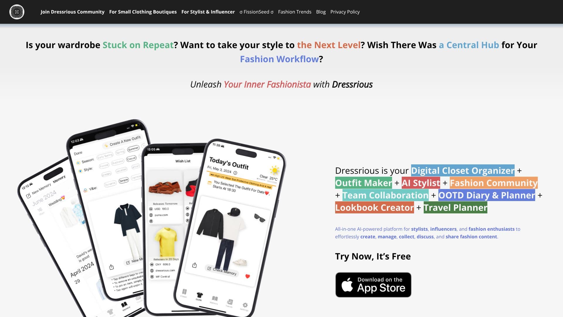 Screenshot von Dressrious AI Fashion Platform