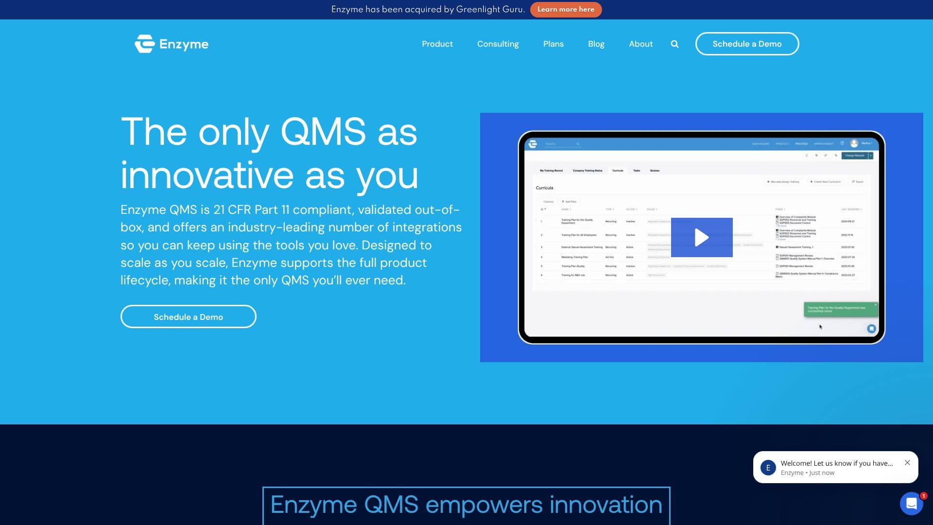 لقطة شاشة لـ برنامج Enzyme لإدارة الجودة (QMS)