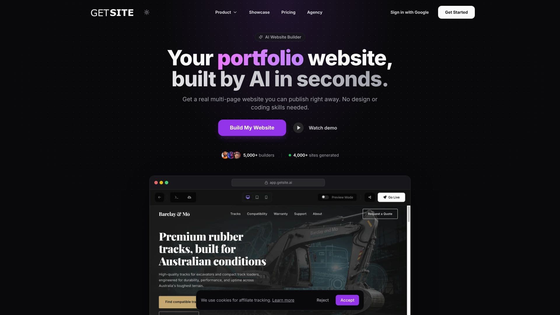 Capture d’écran de GetSite AI Website Builder