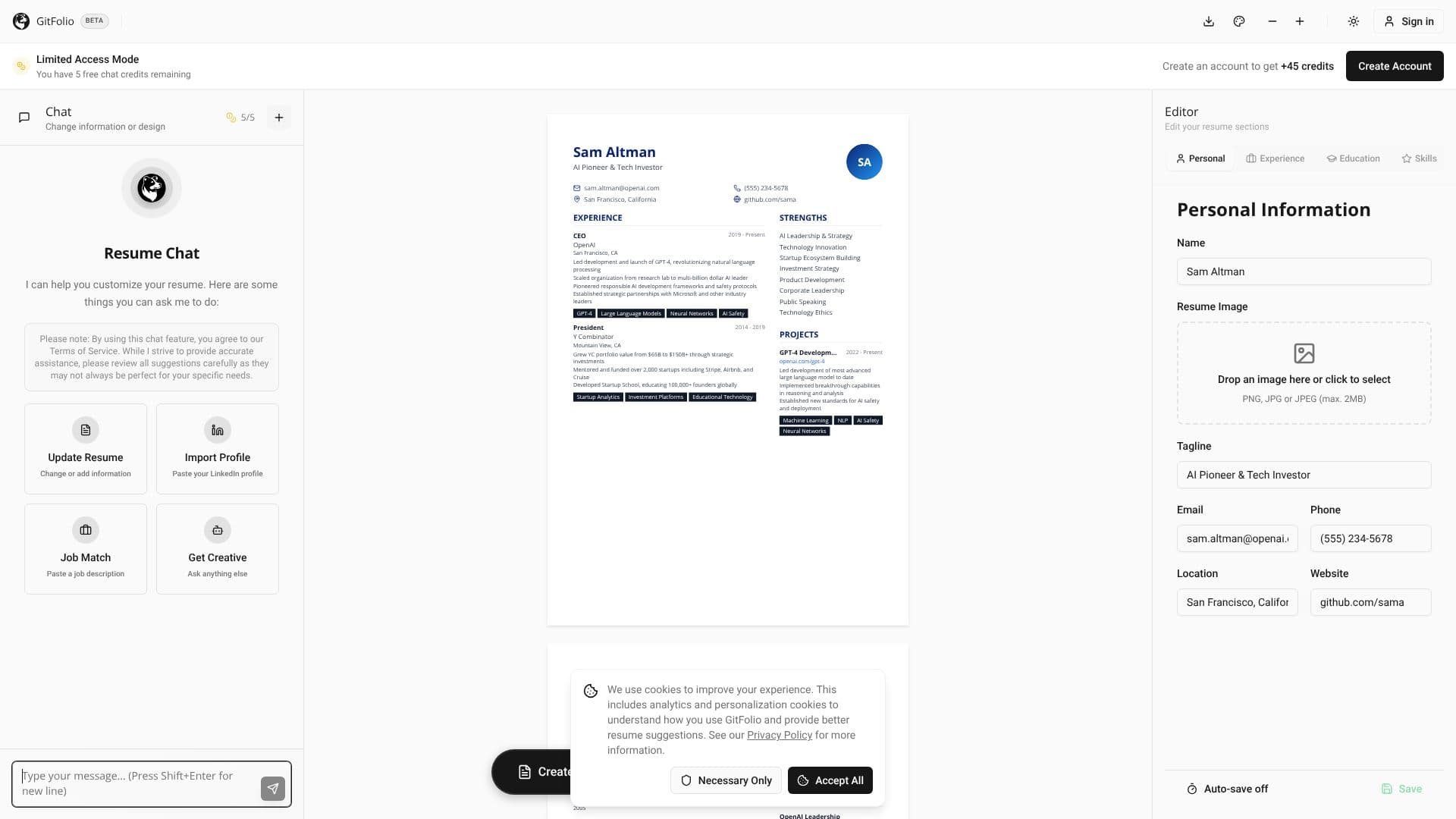 Screenshot von GitFolio