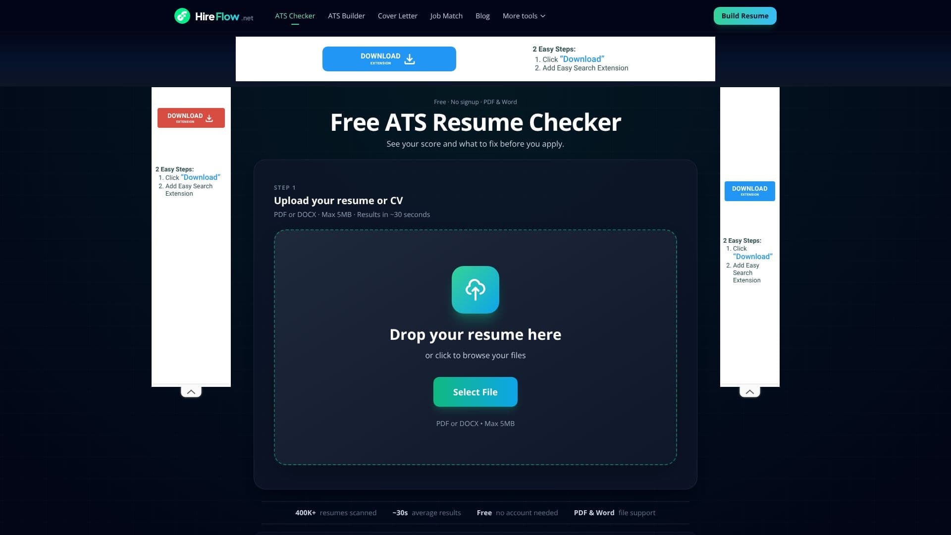 Captura de tela do Verificador Gratuito de Currículos para ATS