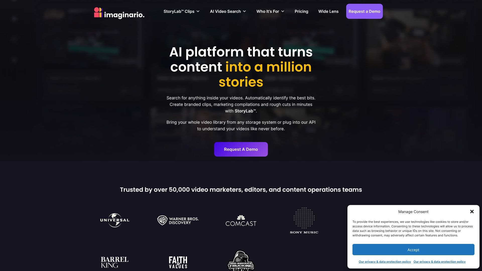 Screenshot von Imaginario AI