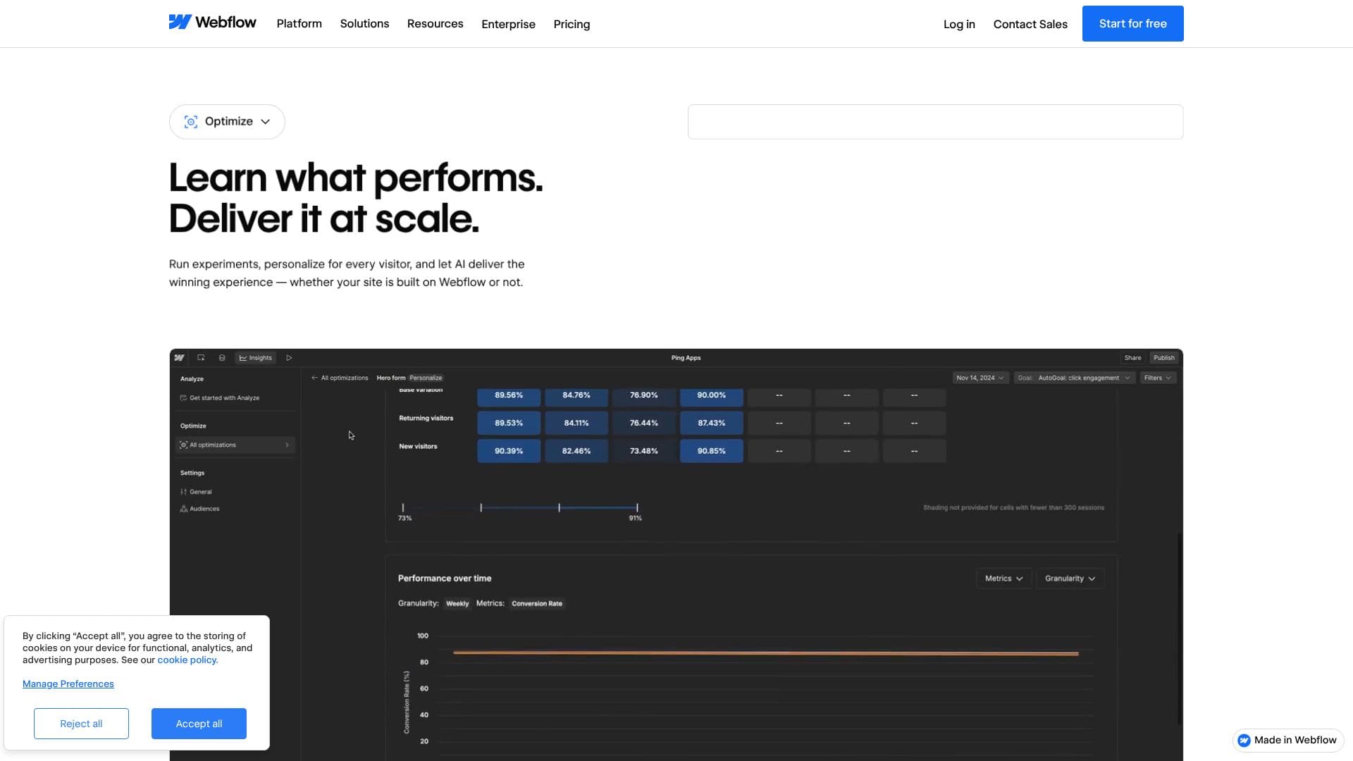 لقطة شاشة لـ Webflow Optimize