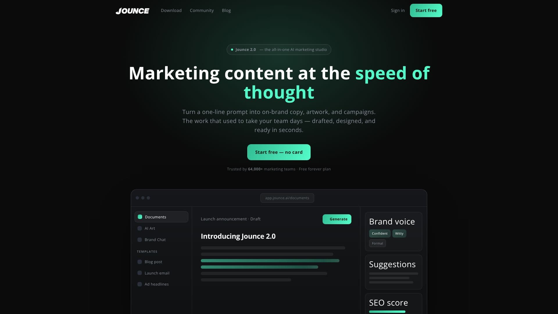 Screenshot von Jounce AI Marketing Studio