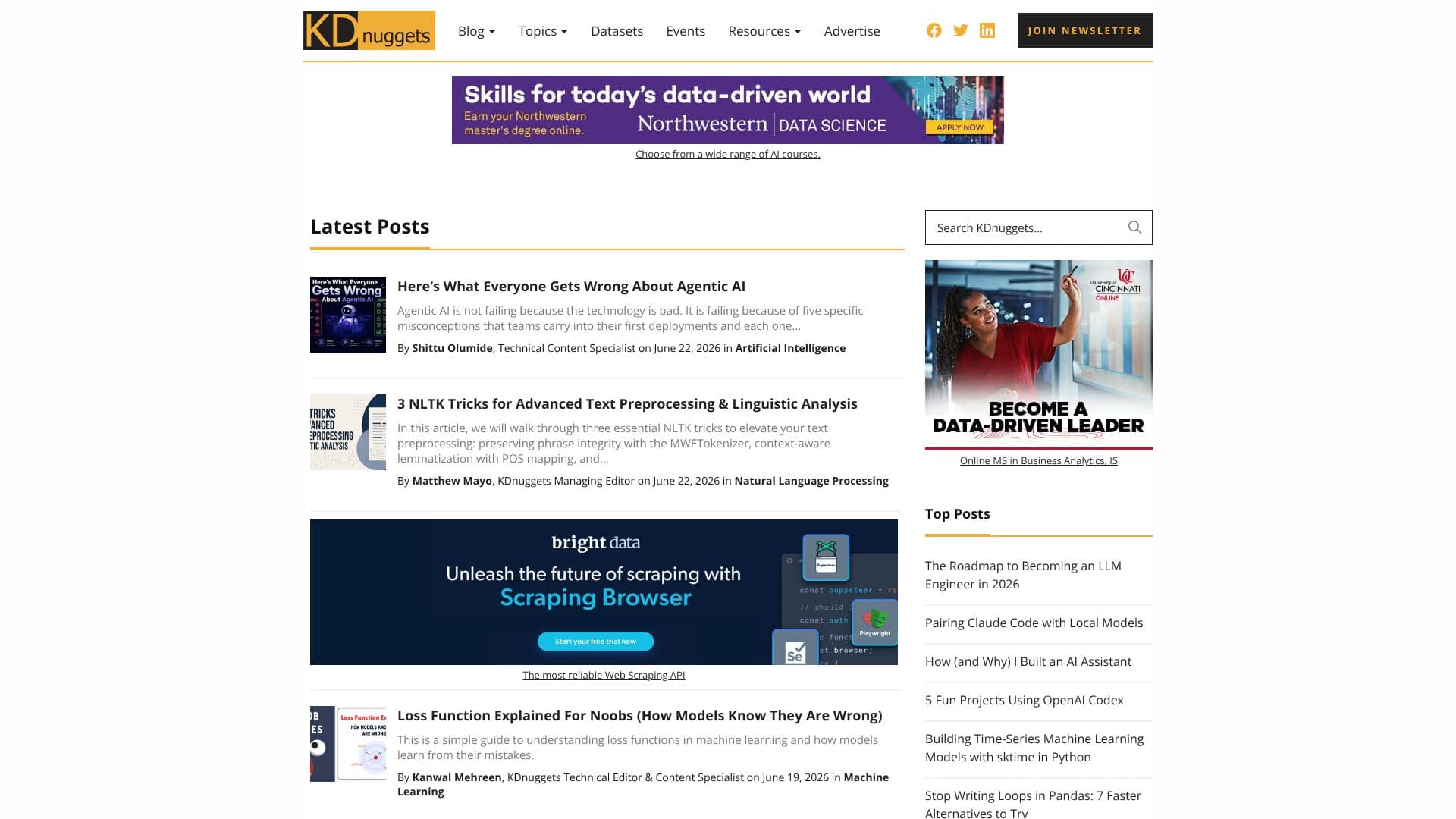 Capture d’écran de Newsletter KDnuggets