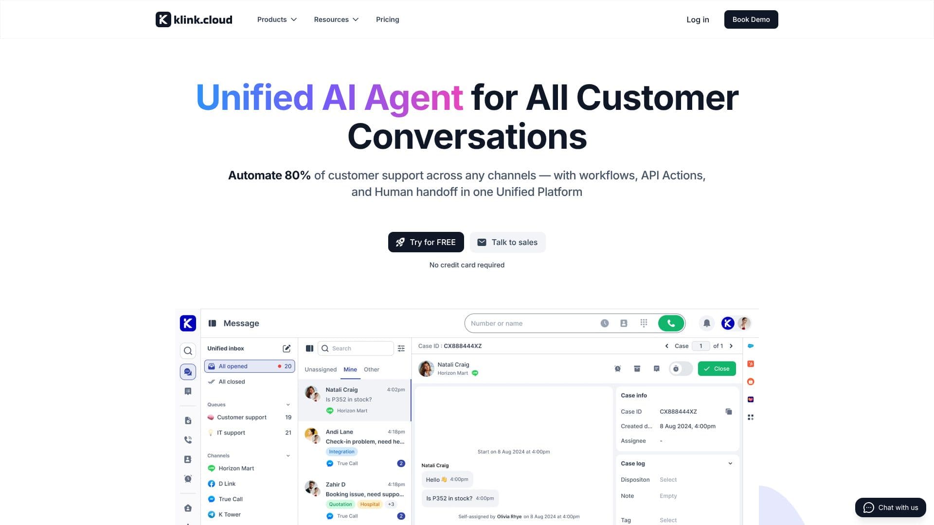Screenshot von klink.cloud - Unified CX Platform