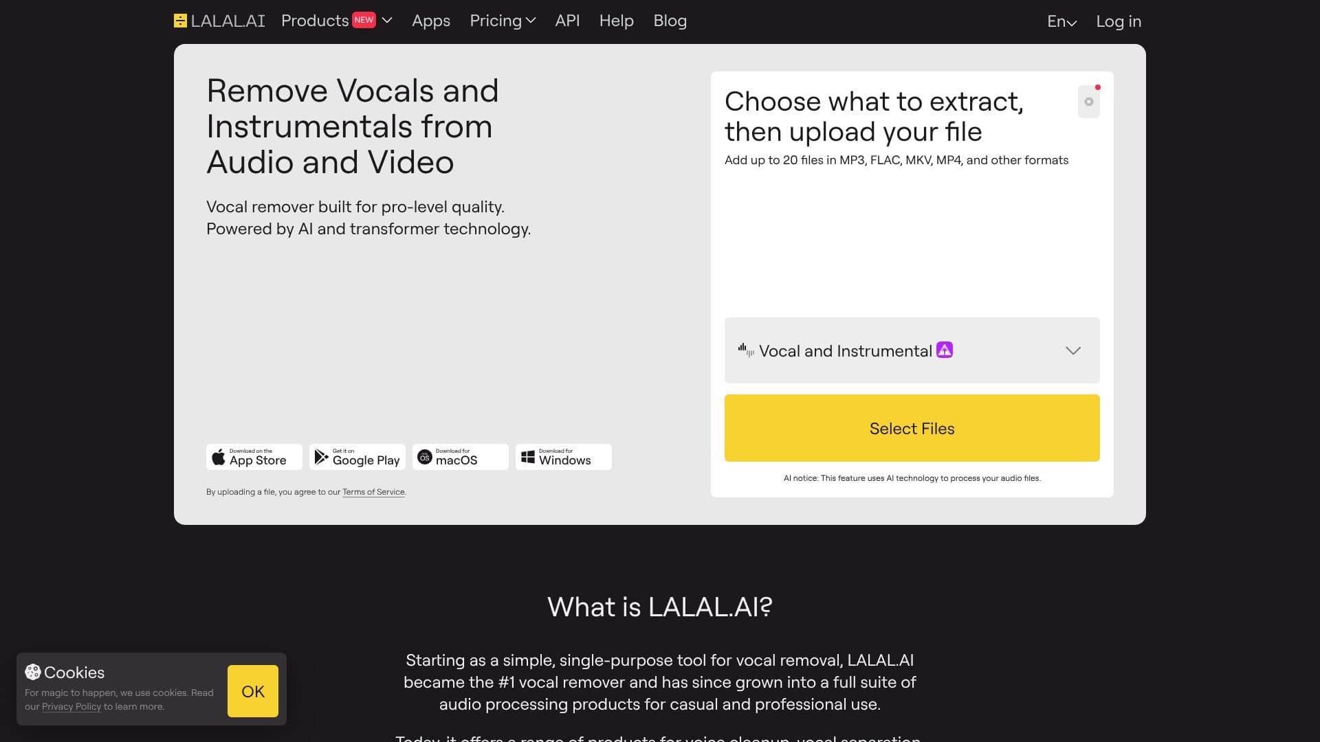 Captura de tela do LALAL.AI Removedor de Vocais