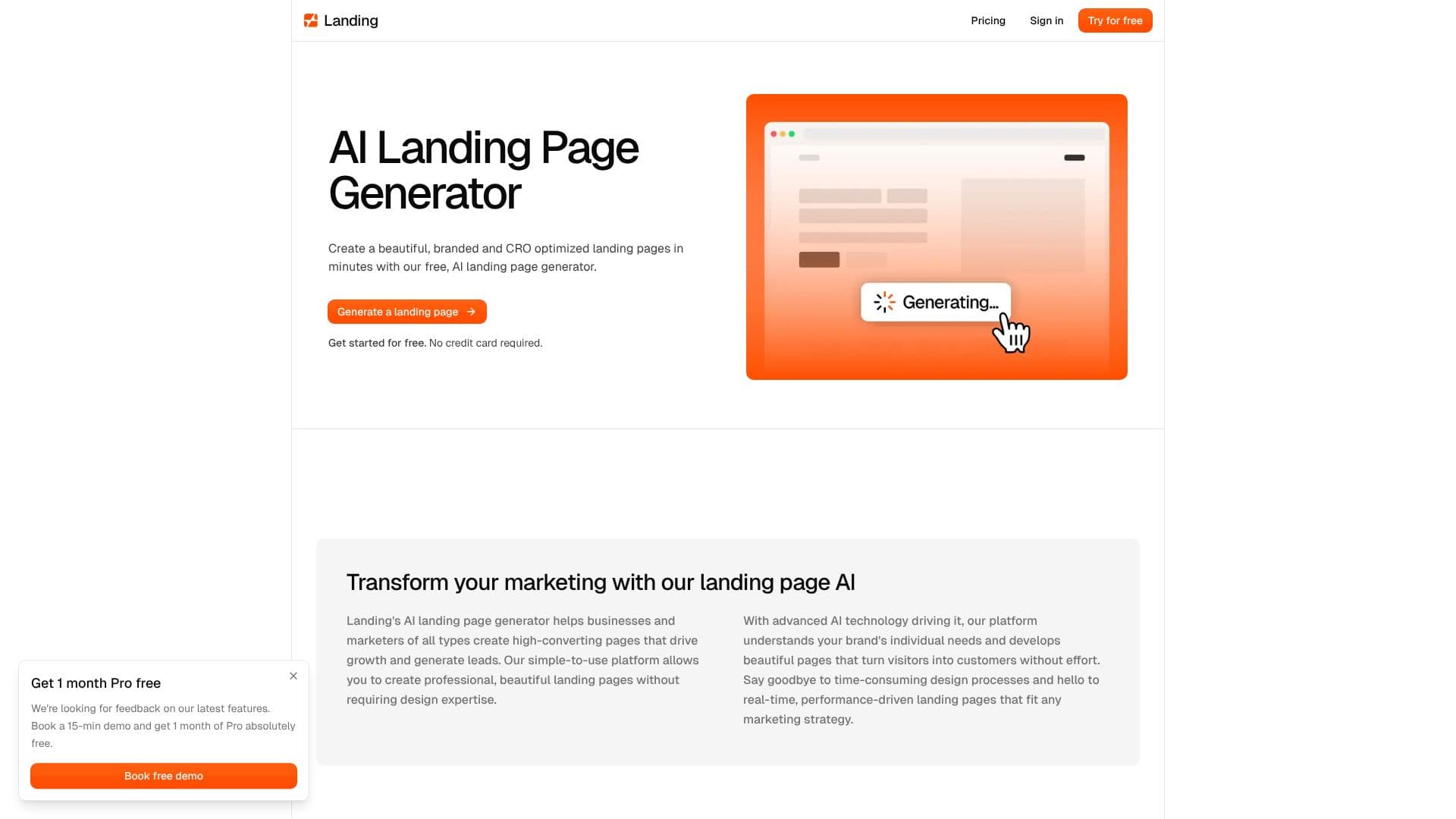 AI Landing Page Generator screenshot