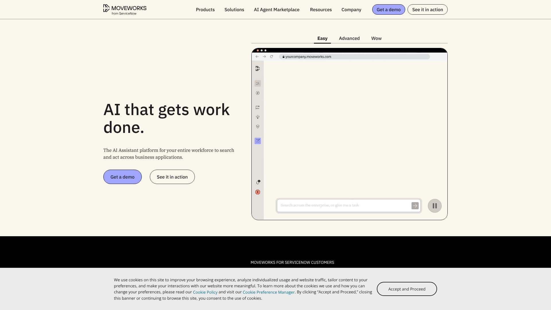 Moveworks AI 어시스턴트 플랫폼 스크린샷