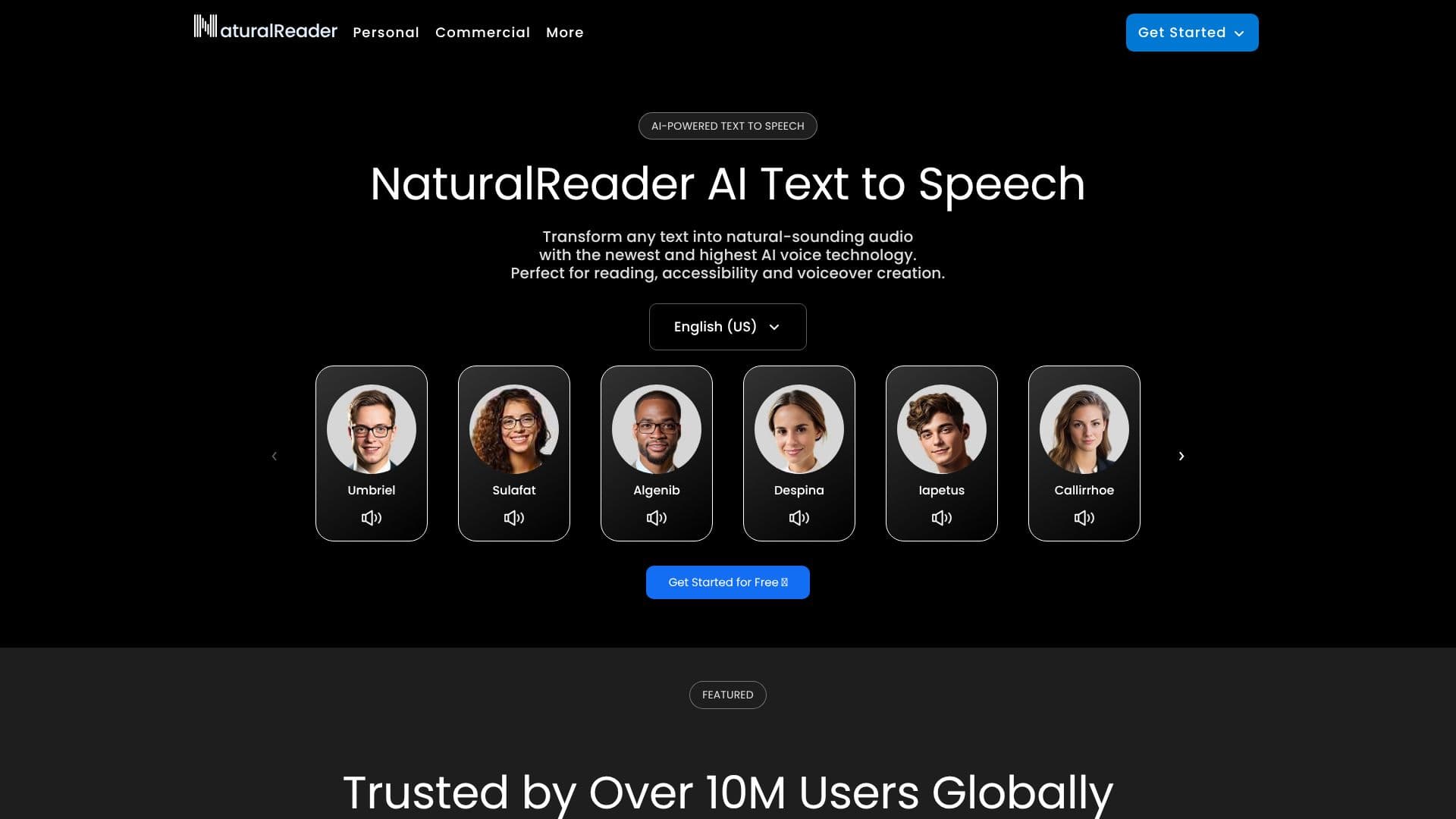 Captura de tela do Vozes IA do NaturalReader