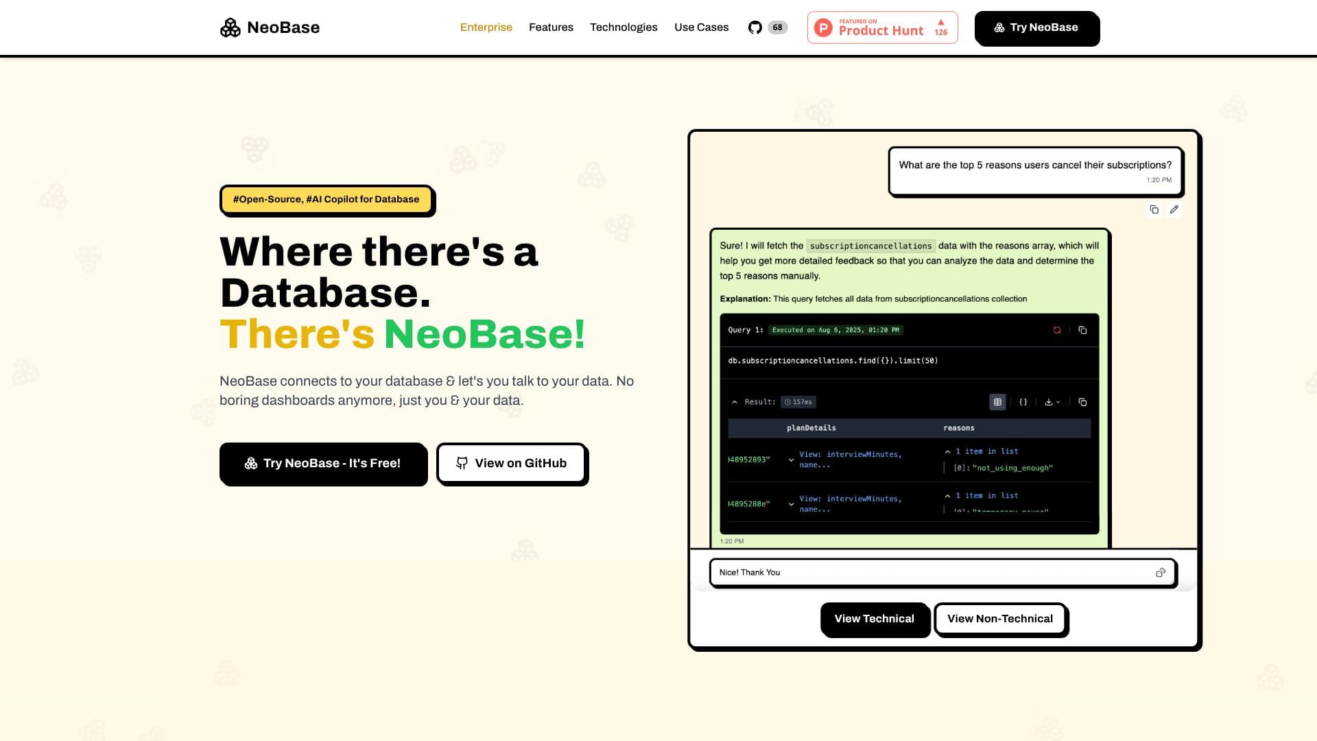 NeoBase - 데이터베이스용 AI 코파일럿 스크린샷