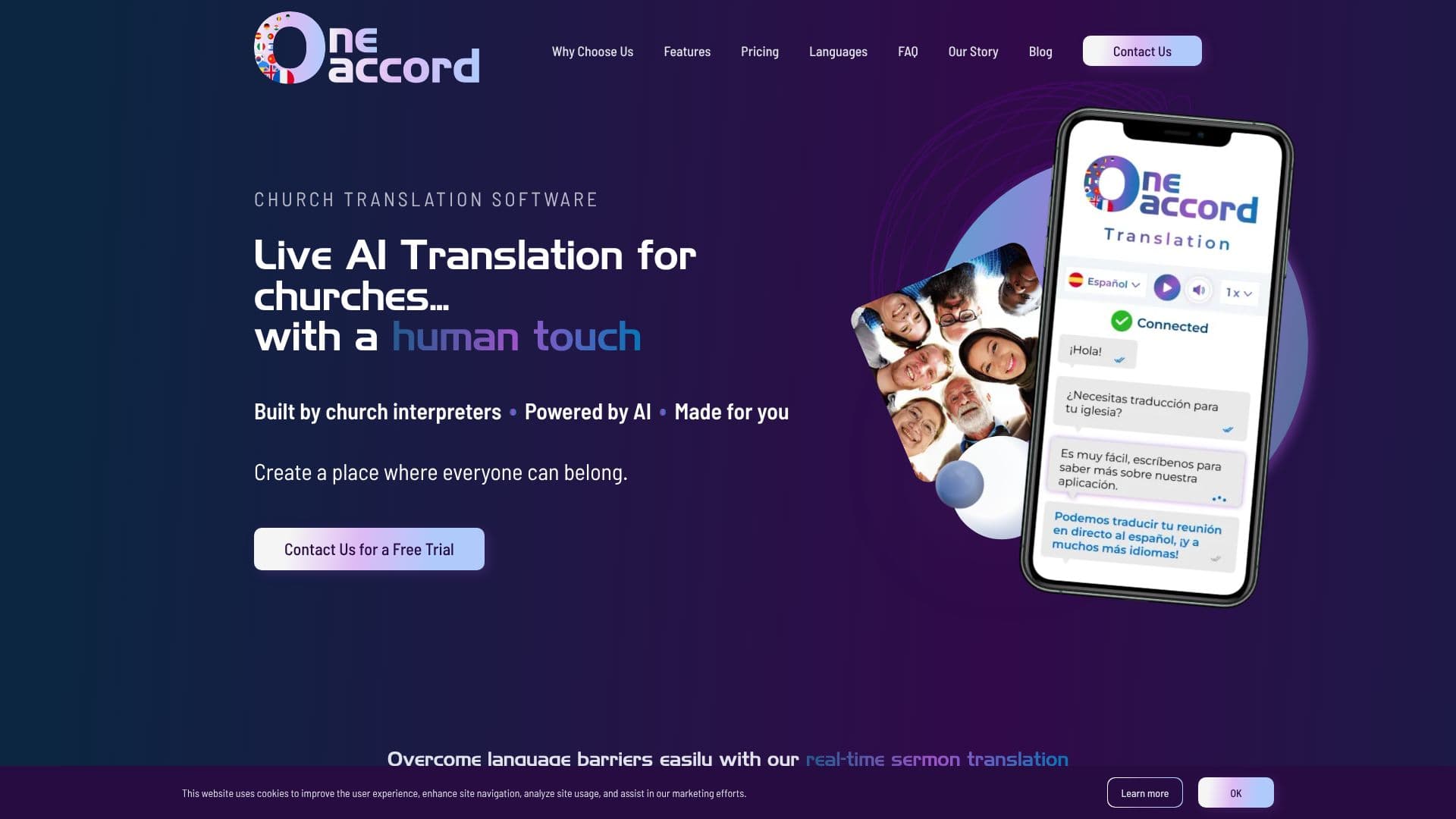 Tangkapan layar Terjemahan AI Langsung OneAccord