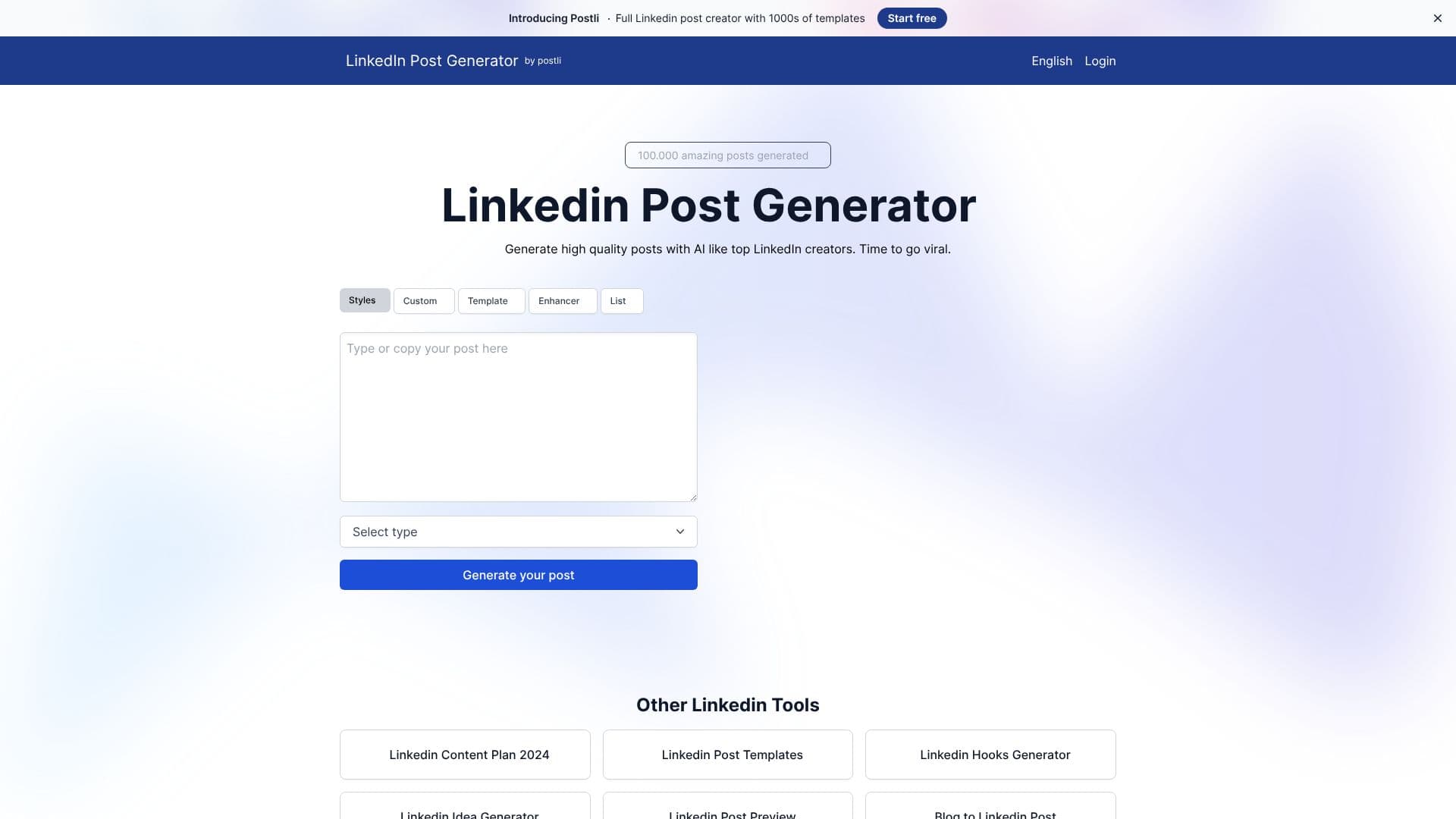 Screenshot von LinkedIn Post Generator