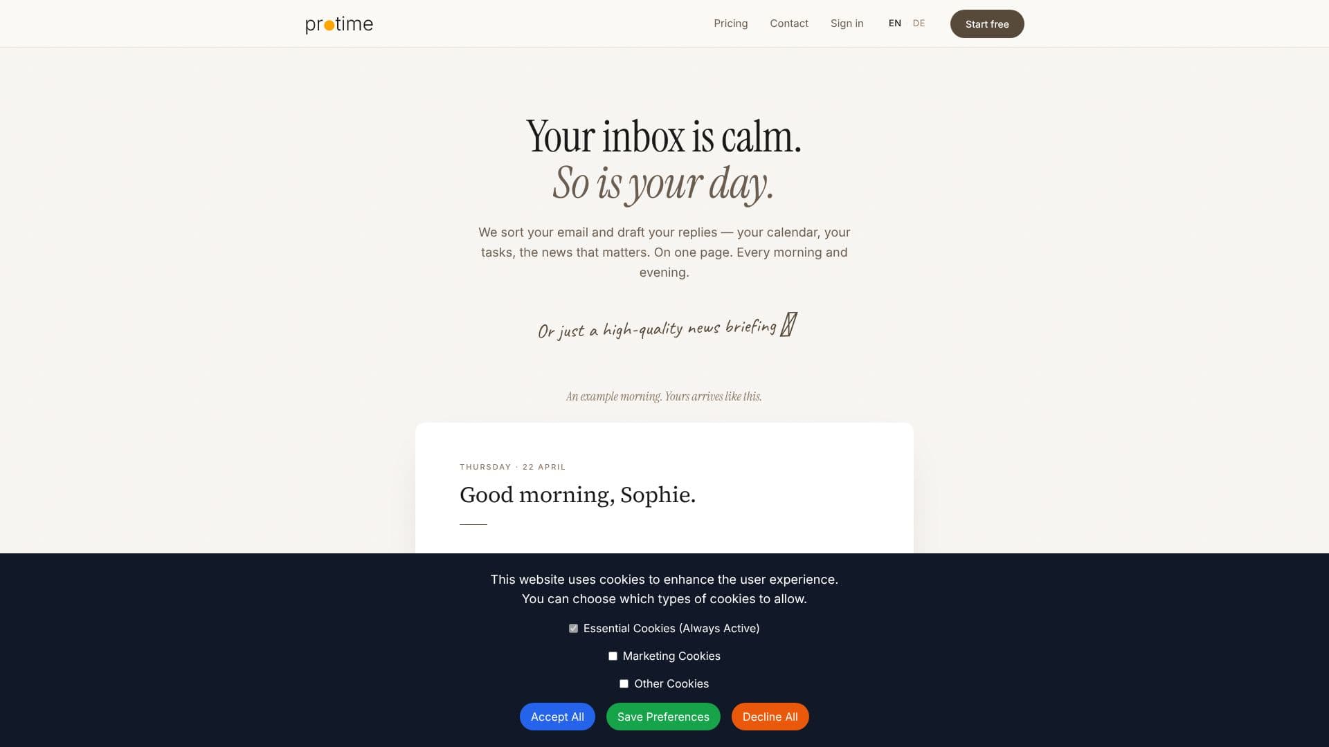 Скриншот Protime AI Inbox Assistant