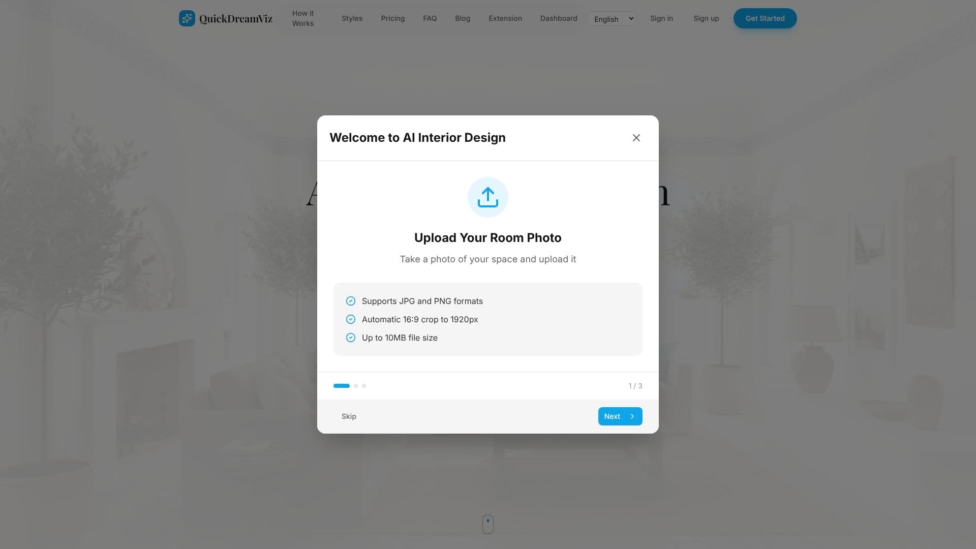 Screenshot von QuickDreamViz AI Interior Design