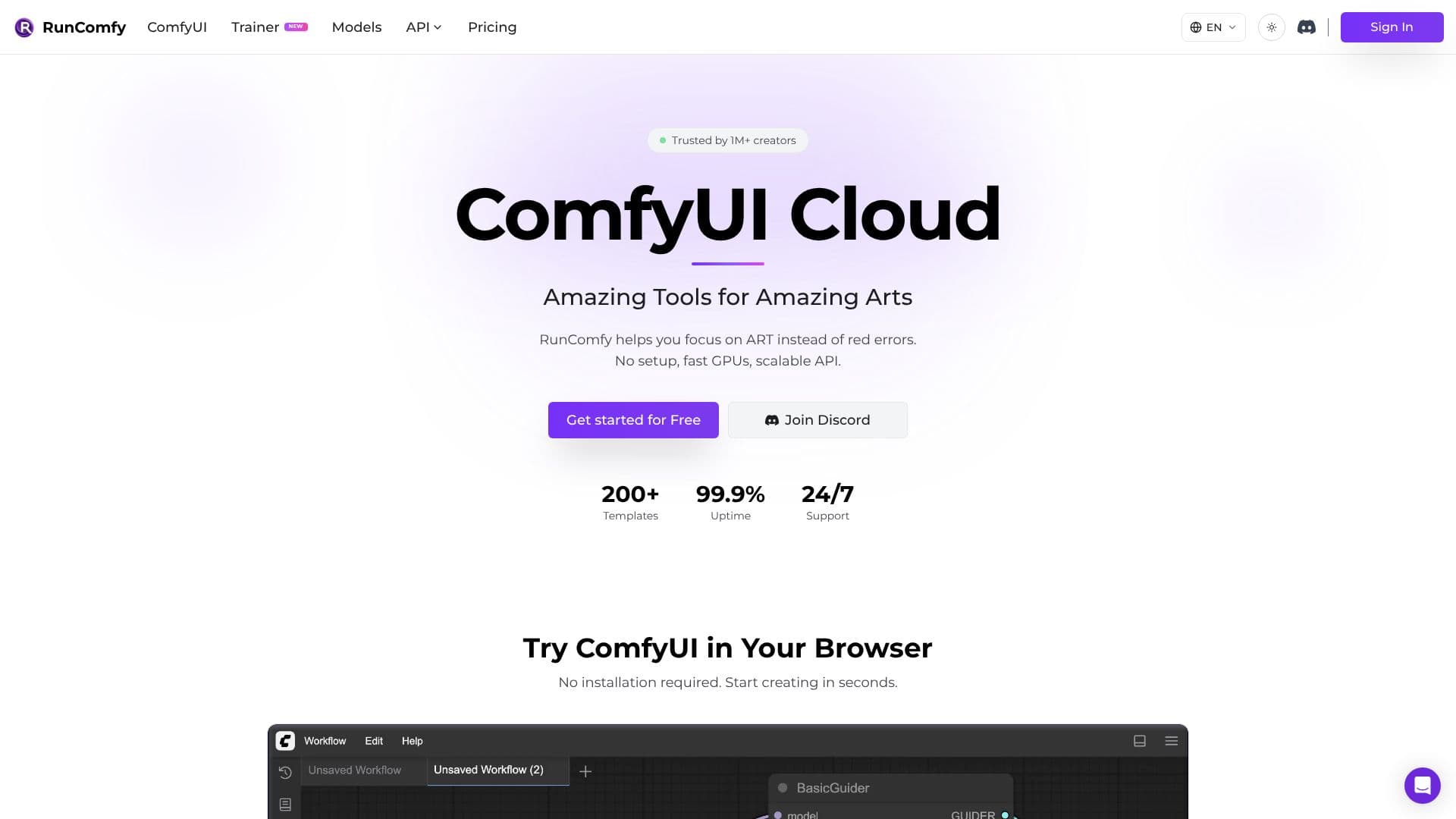 لقطة شاشة لـ RunComfy: ComfyUI Cloud
