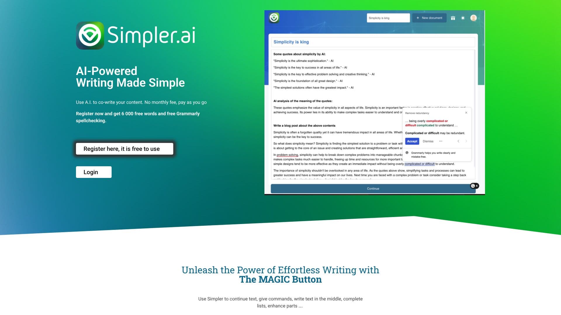 Captura de pantalla de Simpler.ai
