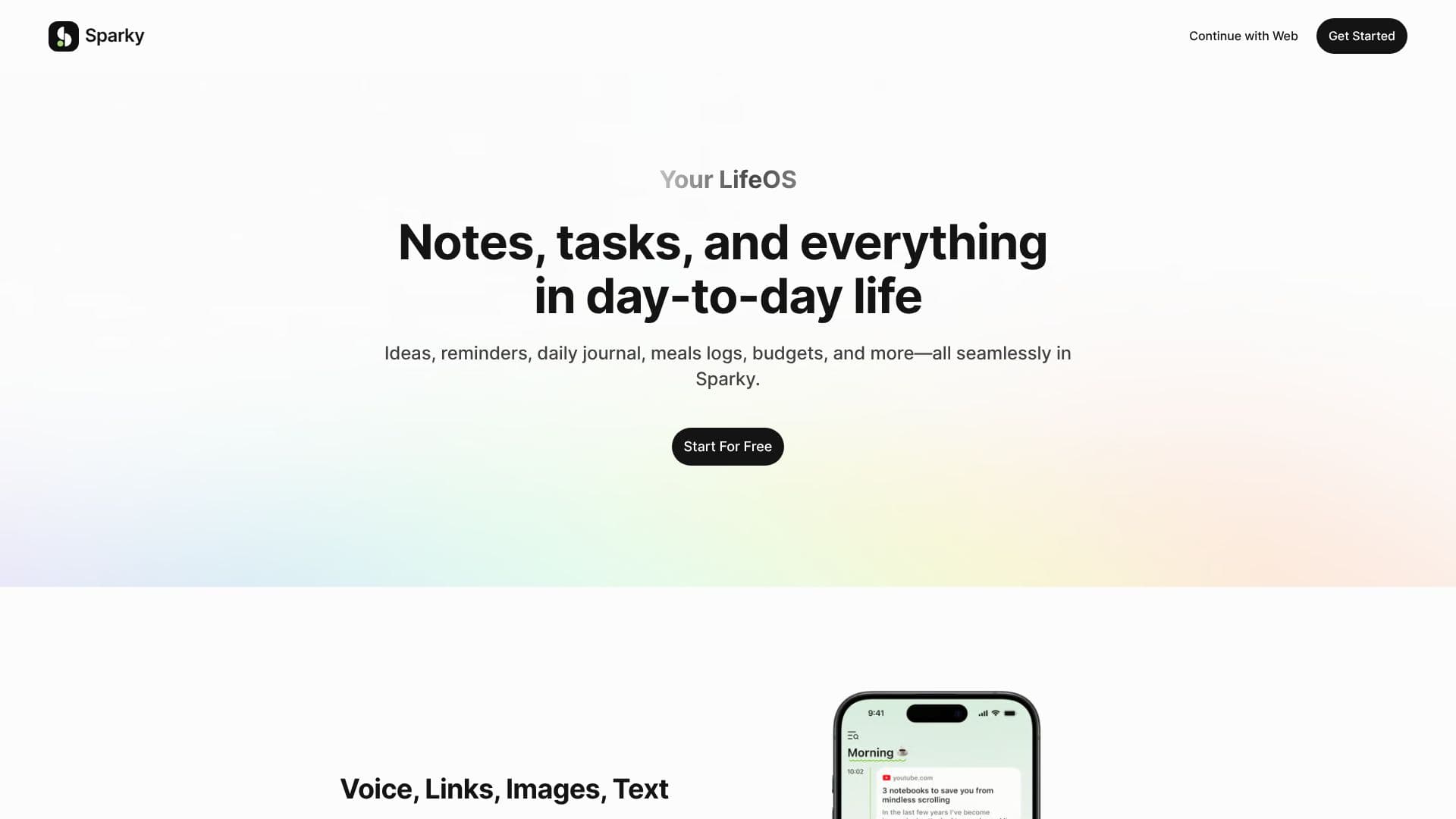 Sparky AI Note-Taking App のスクリーンショット