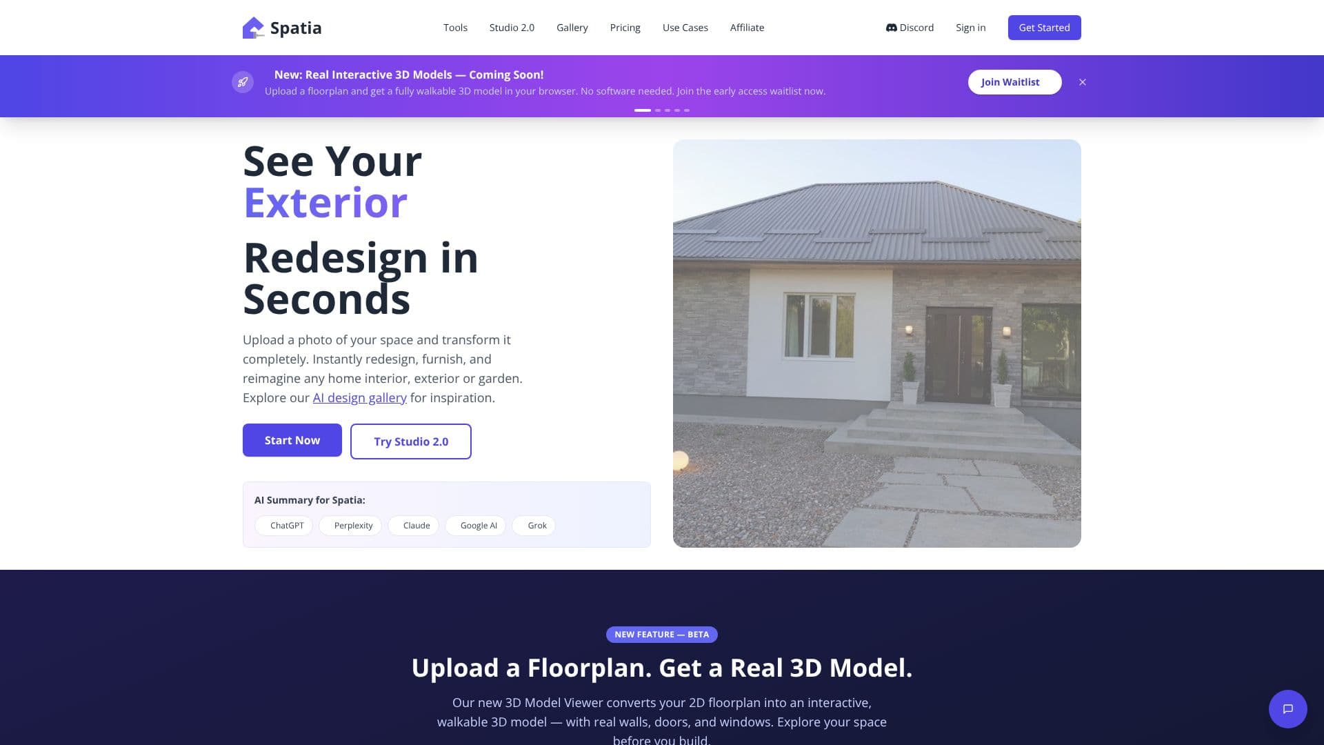 Screenshot von Spatia Studio AI Design Tools