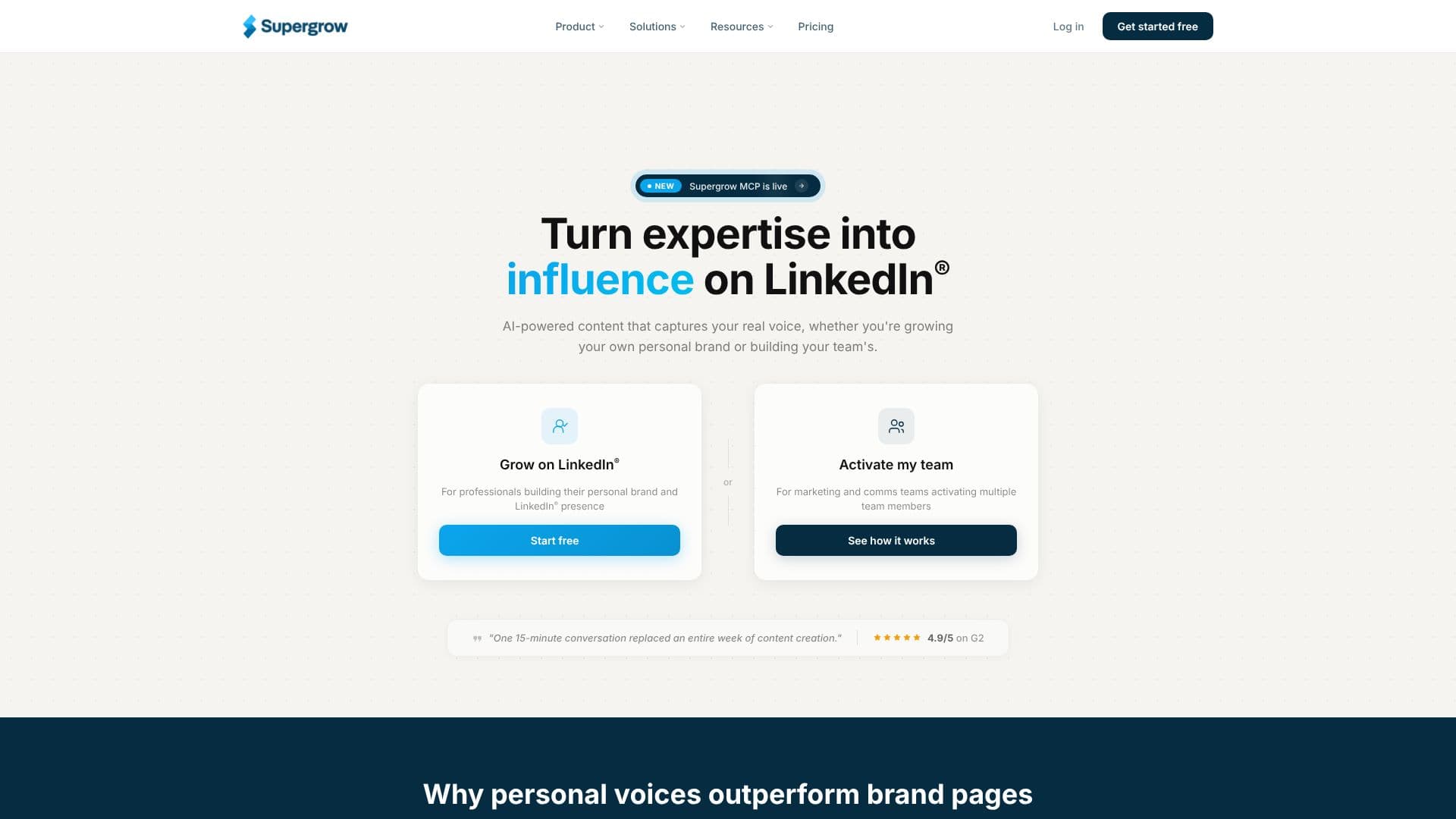 Capture d’écran de Supergrow : Plateforme de contenu LinkedIn
