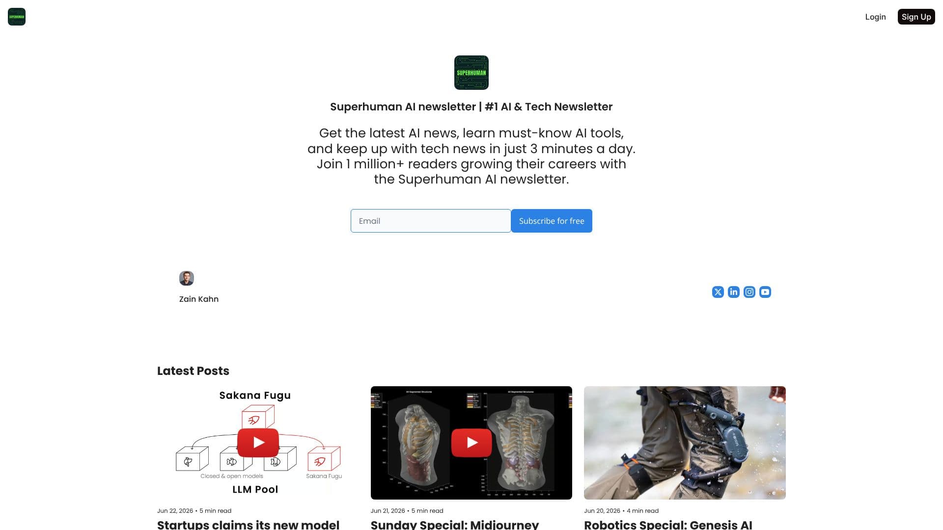 Capture d’écran de Superhuman AI Newsletter