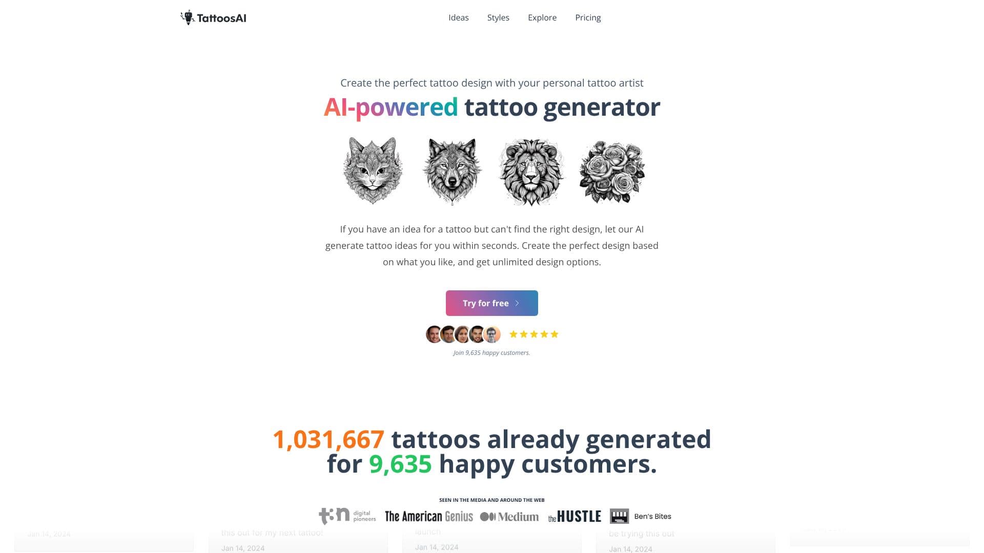 Screenshot von TattoosAI Tattoo Generator