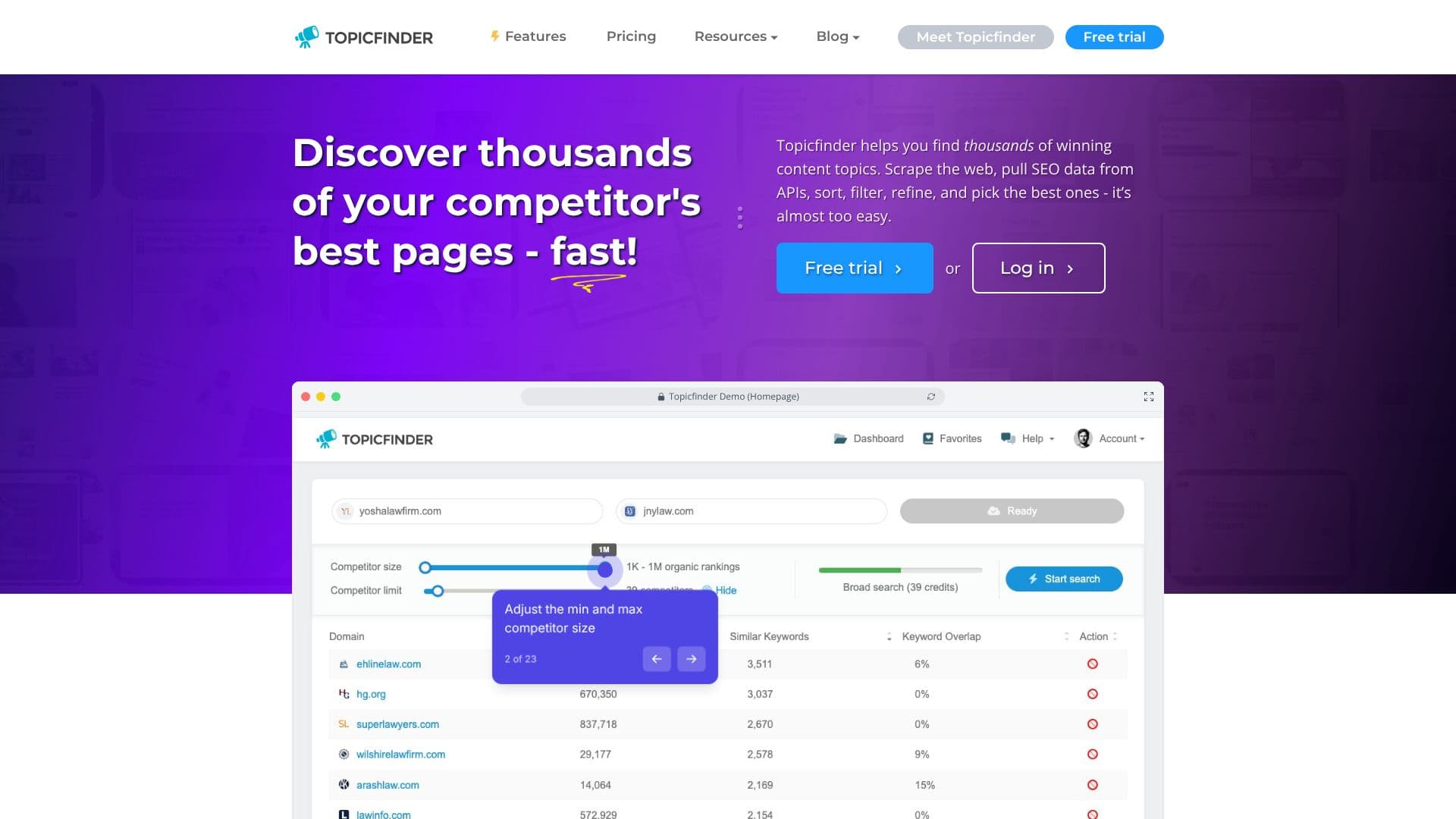 Topicfinder screenshot