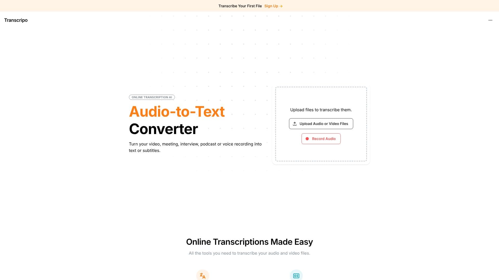 Captura de pantalla de Transcripo Audio-a-Texto