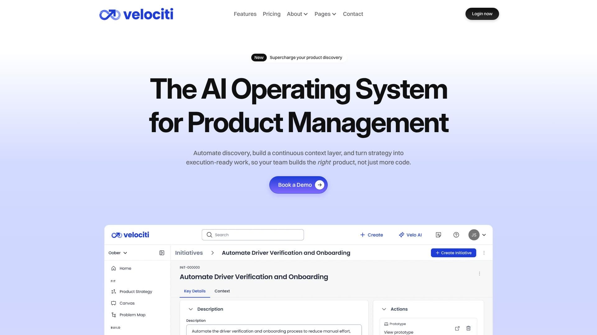 لقطة شاشة لـ Velociti - نظام تشغيل الذكاء الاصطناعي لإدارة المنتجات