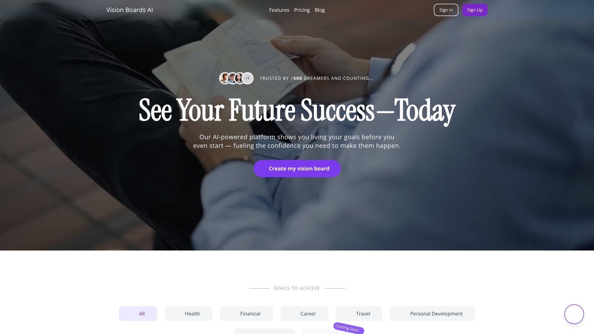 Captura de pantalla de Vision Boards AI