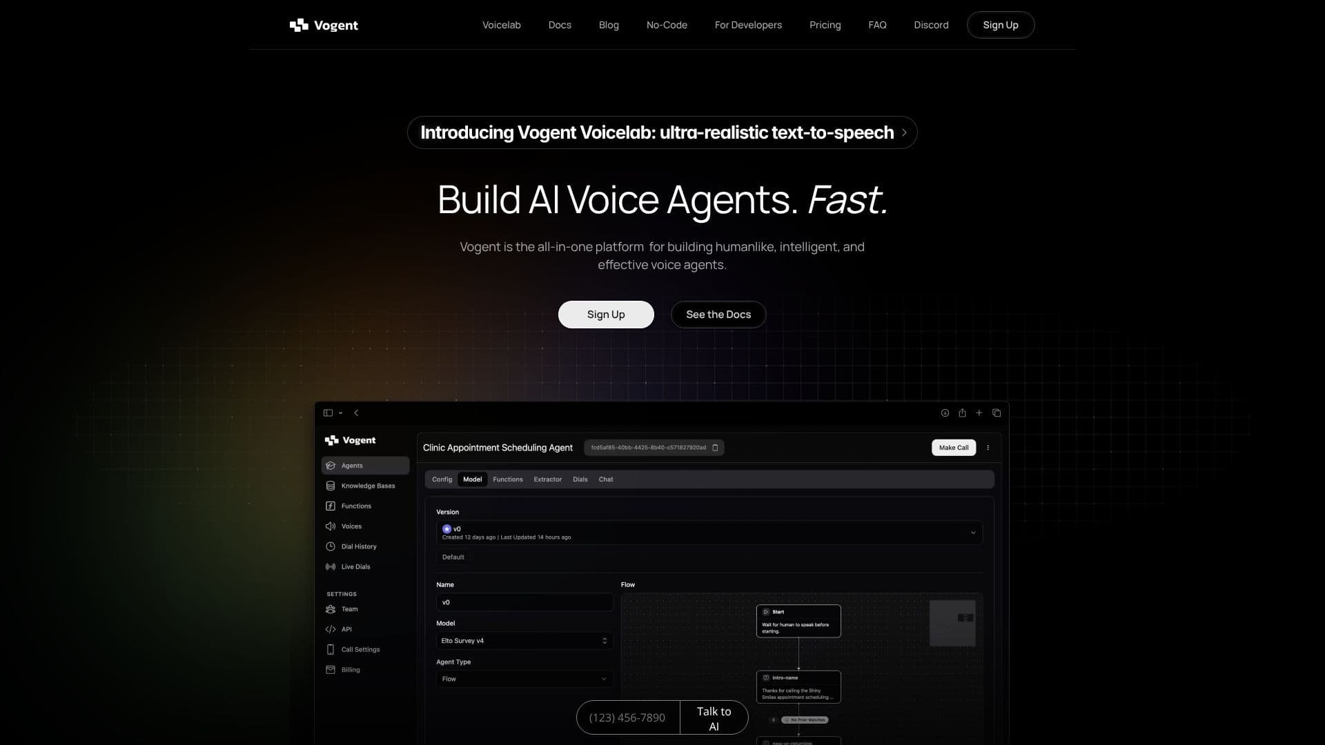 Screenshot von Vogent AI Voice Agents