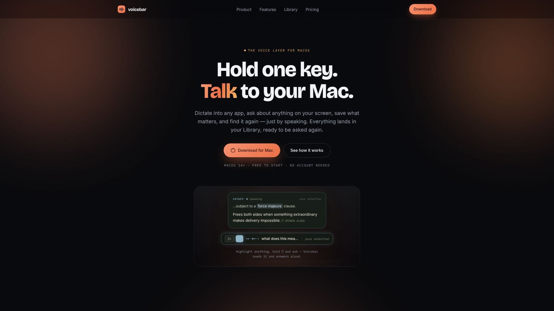 Captura de pantalla de Voicebar — Capa de Voz para Mac