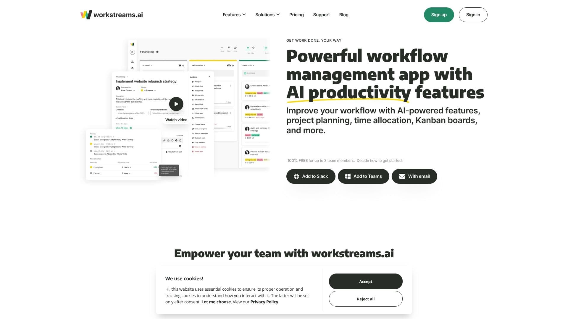Screenshot von workstreams.ai