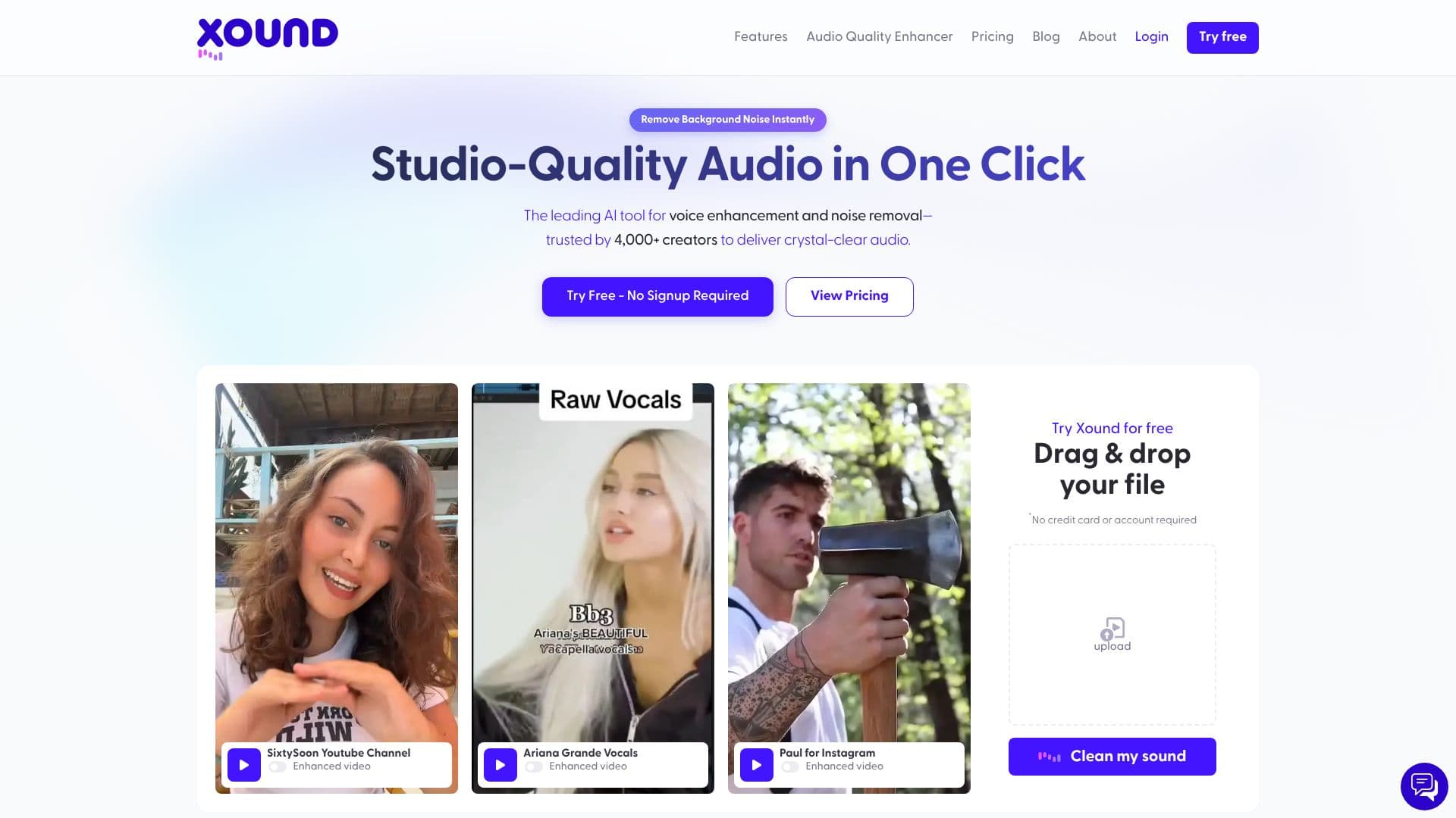 Tangkapan layar Pembersih Suara AI Xound.io