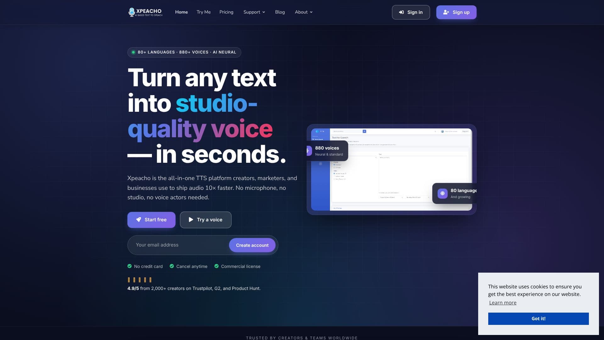 Tangkapan layar Xpeacho Text to Speech