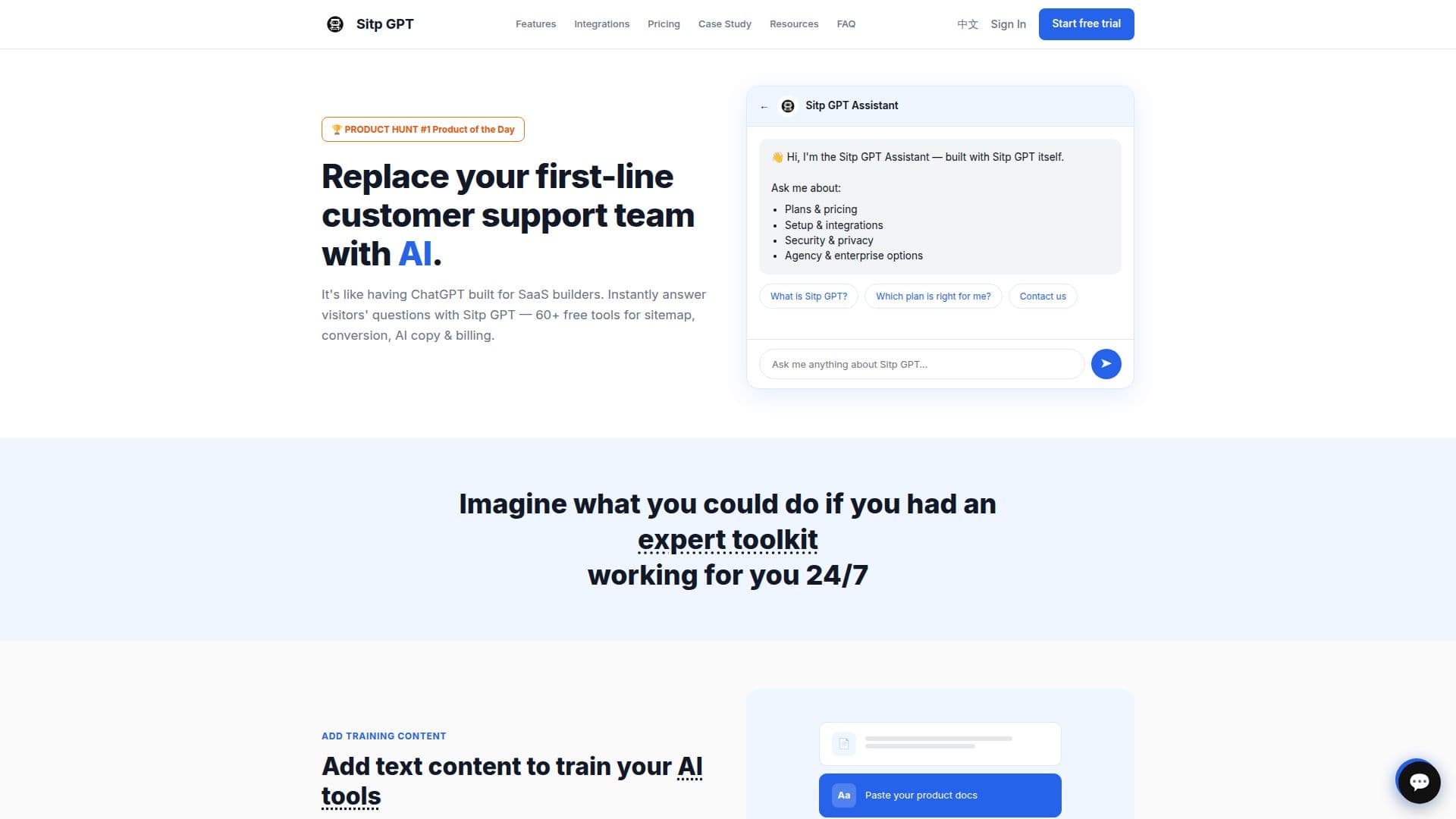 Capture d’écran de Sitp GPT — Support Client AI & Outils SaaS Gratuits