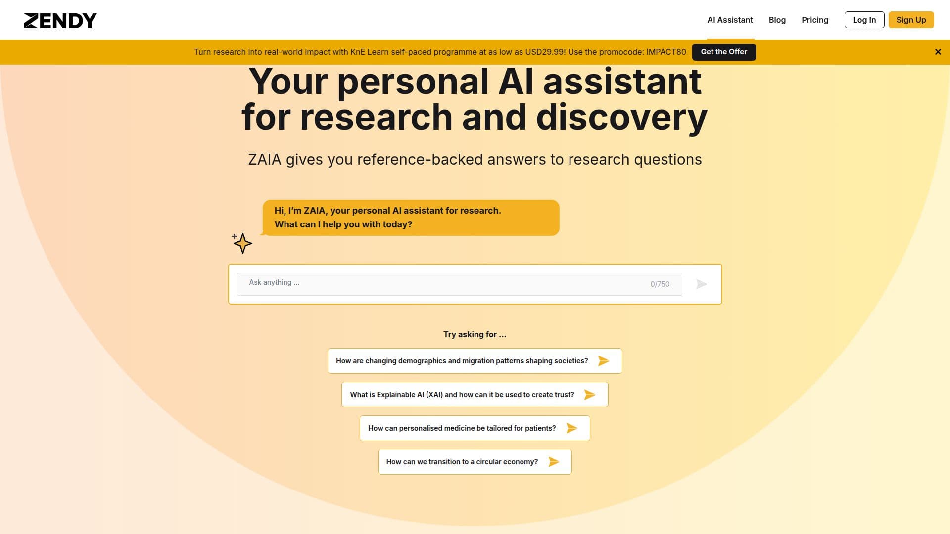 Capture d’écran de ZAIA AI Research Assistant