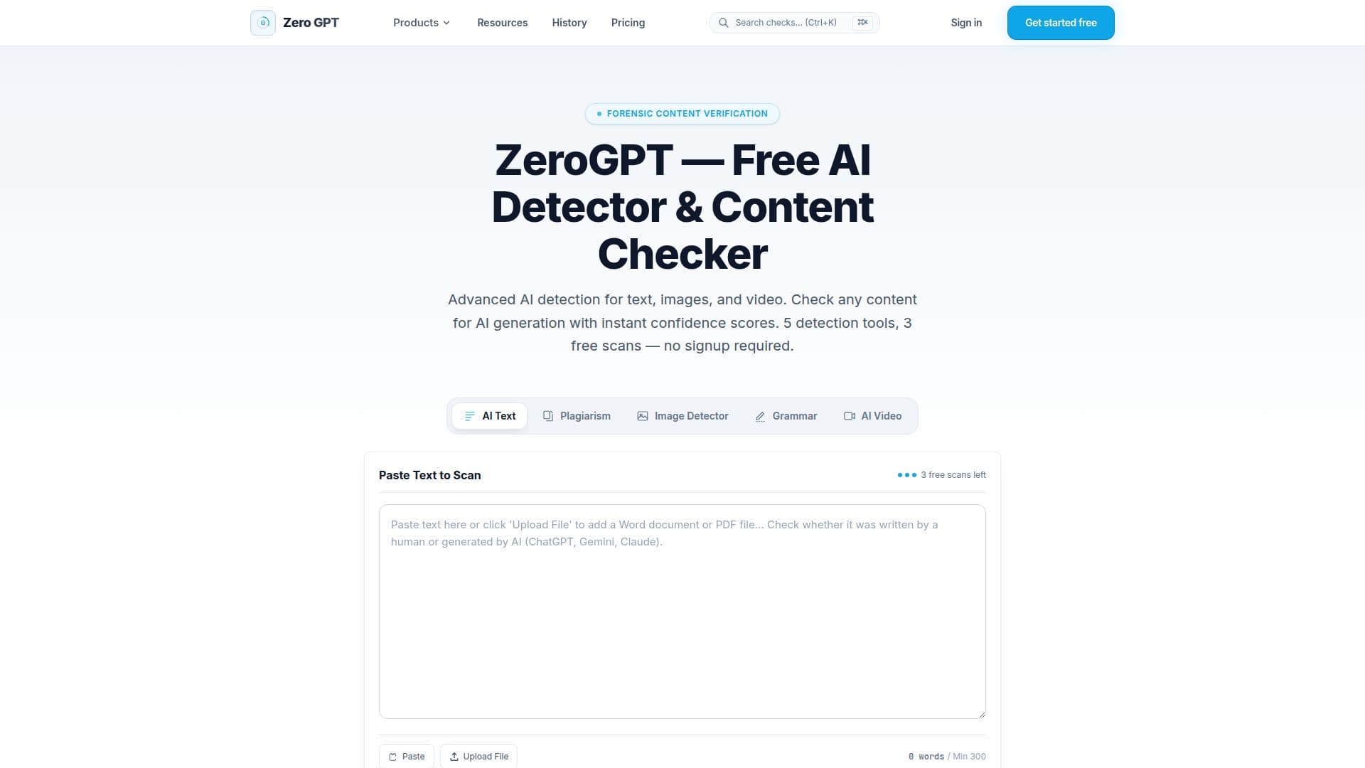 Screenshot von ZeroGPT