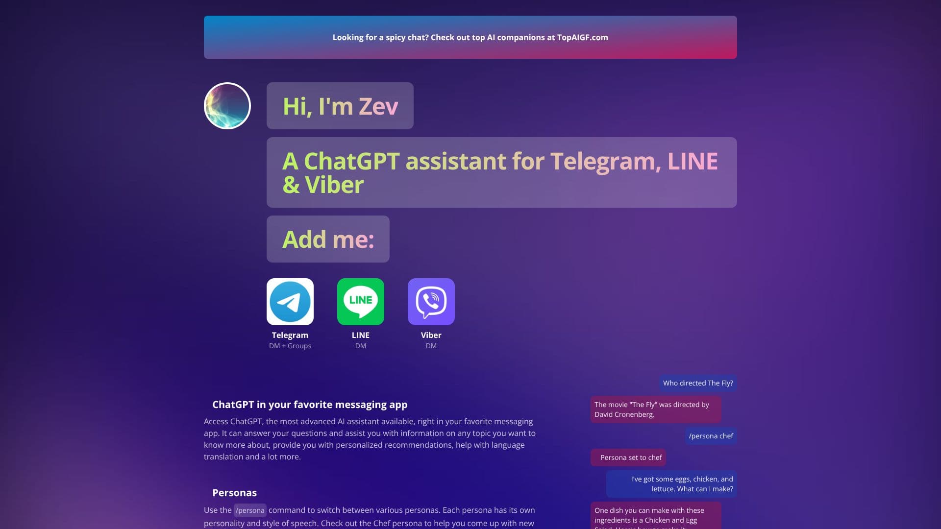 Screenshot von Zev - ChatGPT für Telegram