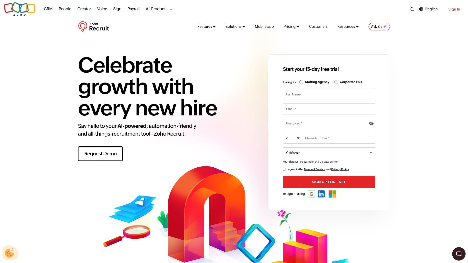 Zoho Recruit のスクリーンショット