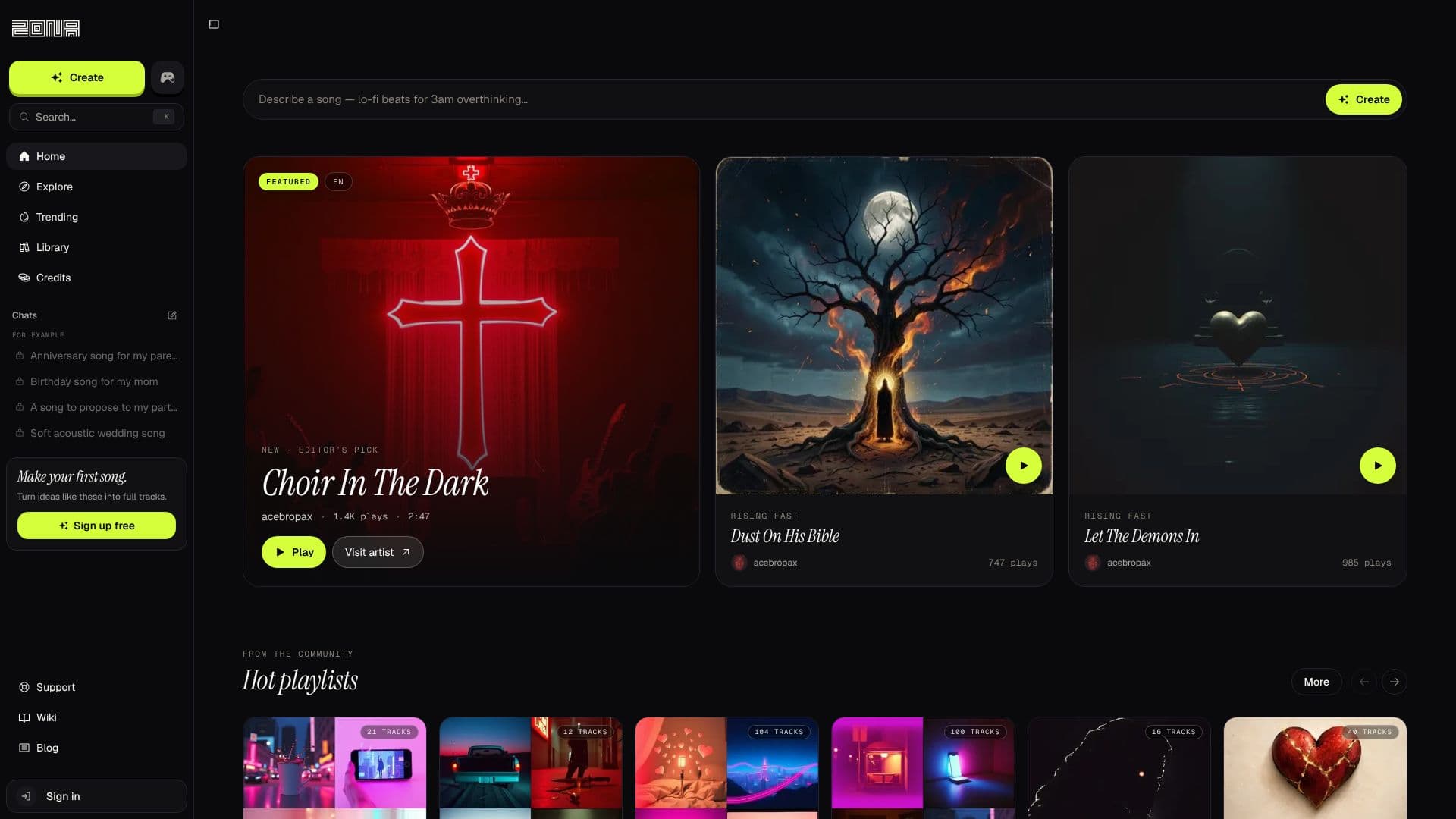 Screenshot von Zona AI Song Generator