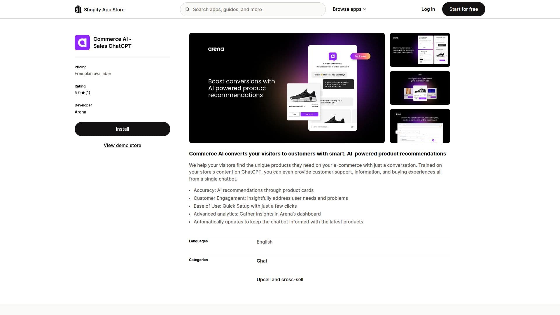 Commerce AI ‐ Sales ChatGPT screenshot