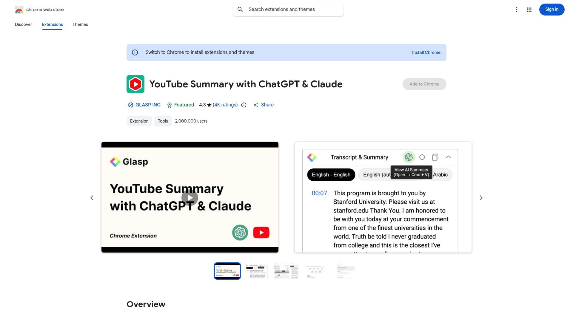 YouTube Summary with ChatGPT & Claude screenshot