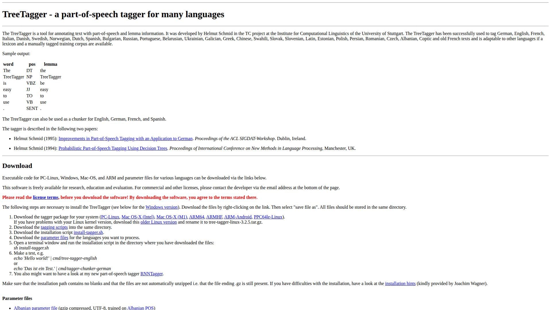 TreeTagger screenshot