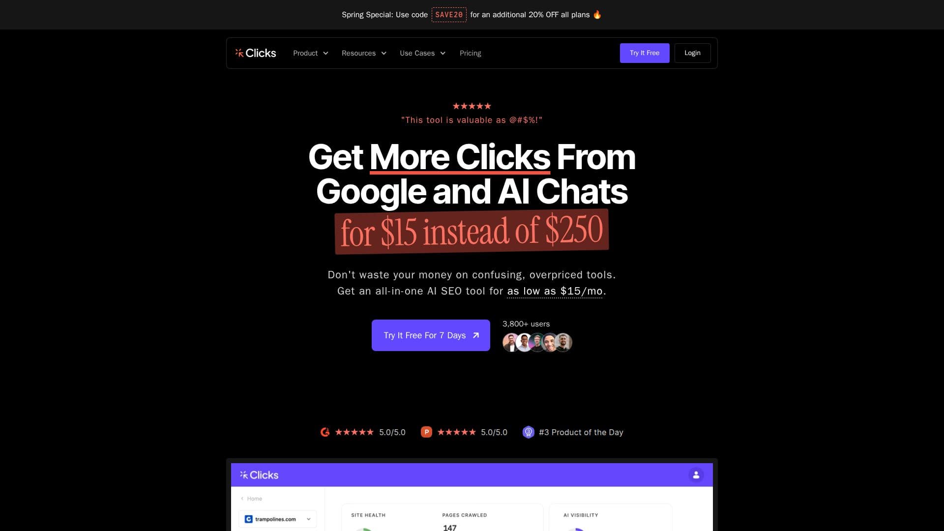 Clicks.so Ferramenta de SEO screenshot