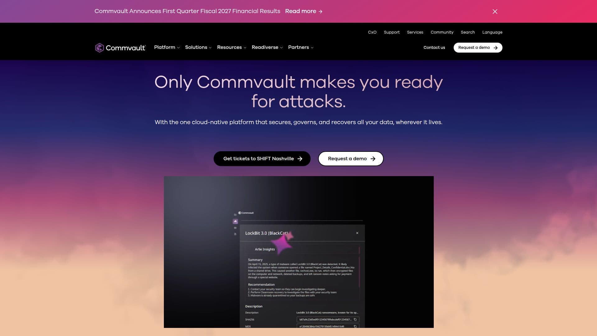 حلول مرونة الأمن السيبراني من Commvault screenshot
