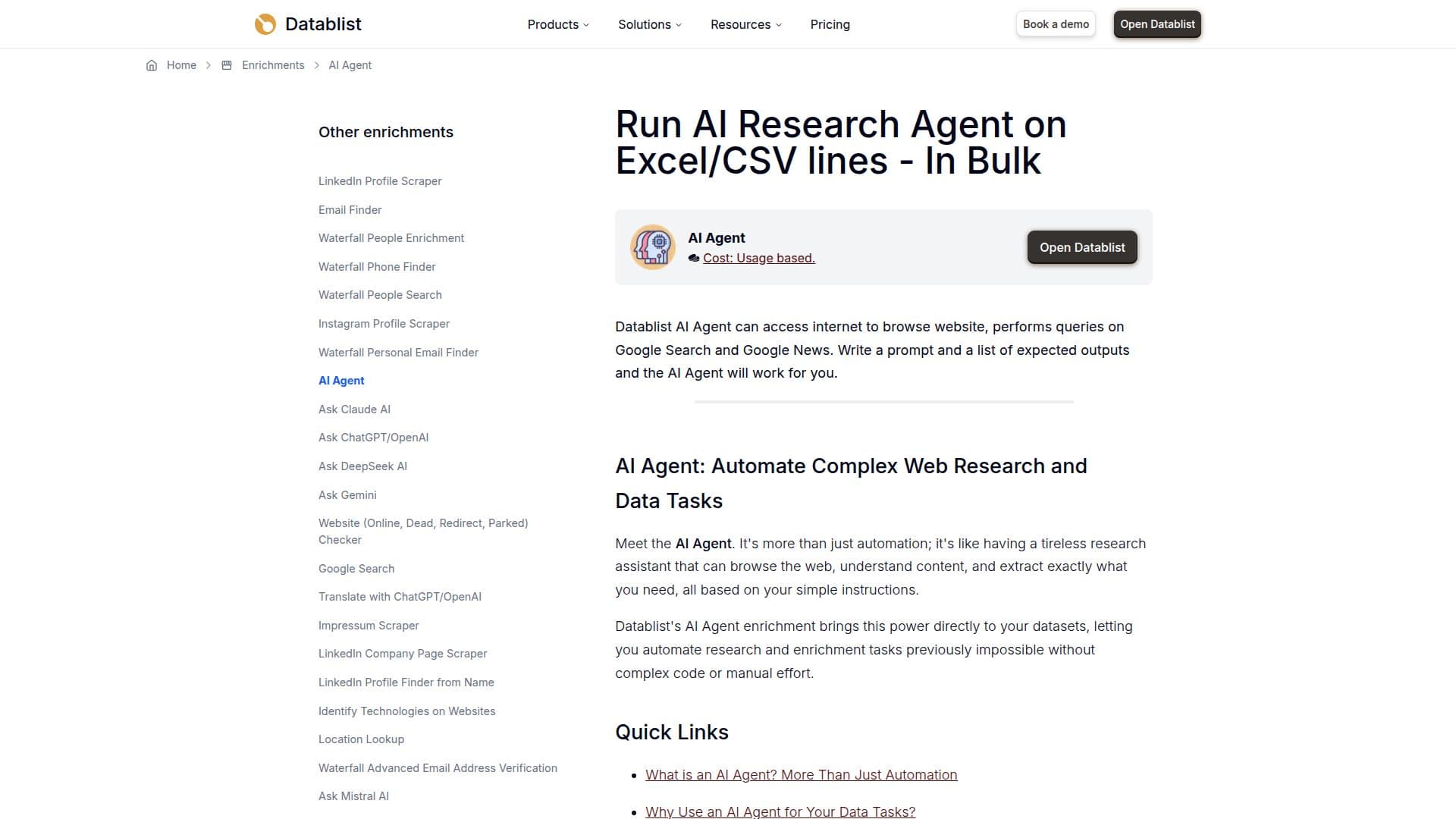 Datablist AI Research Agent screenshot