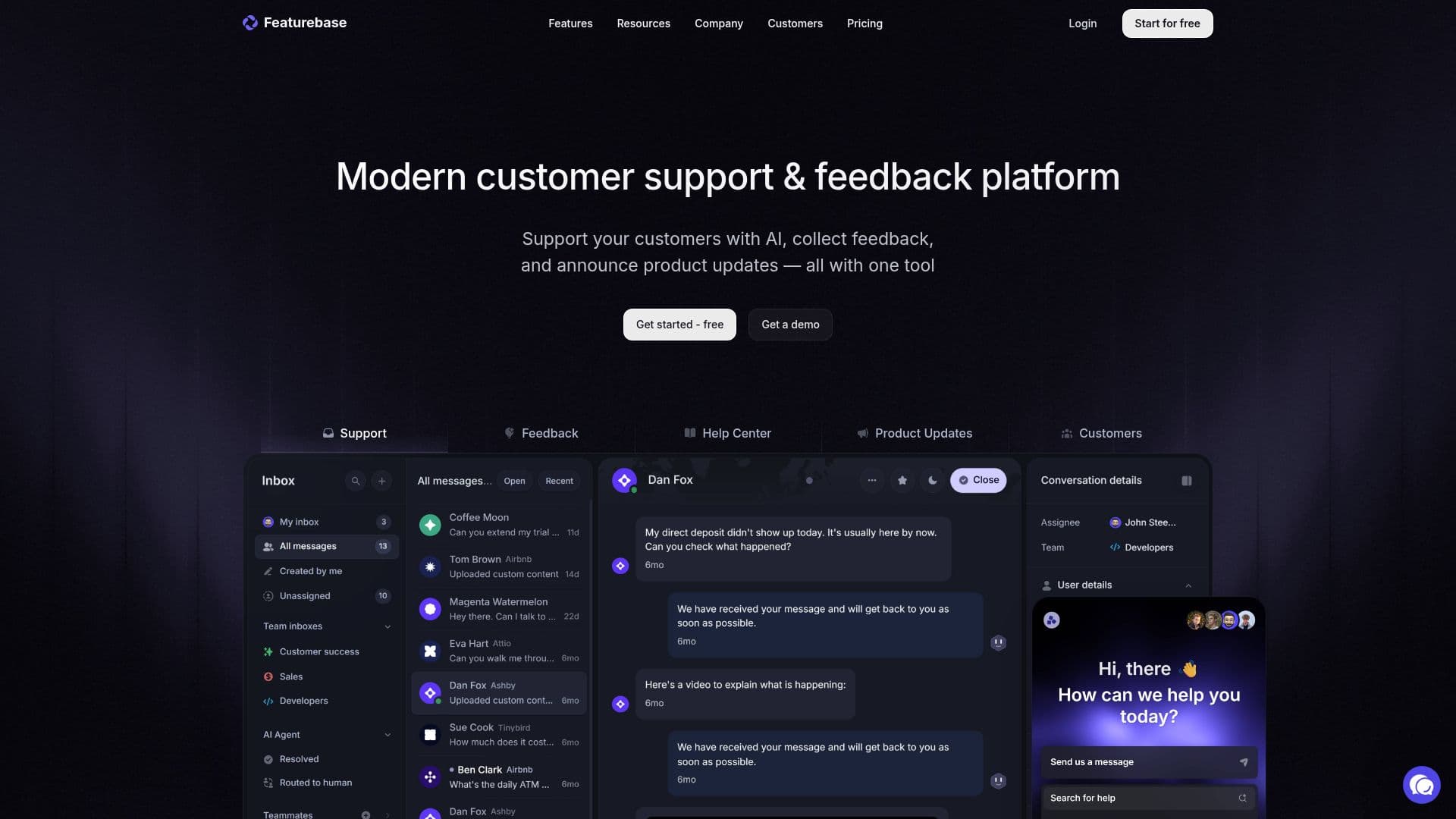 Featurebase – Moderne Support- und Feedback-Plattform screenshot