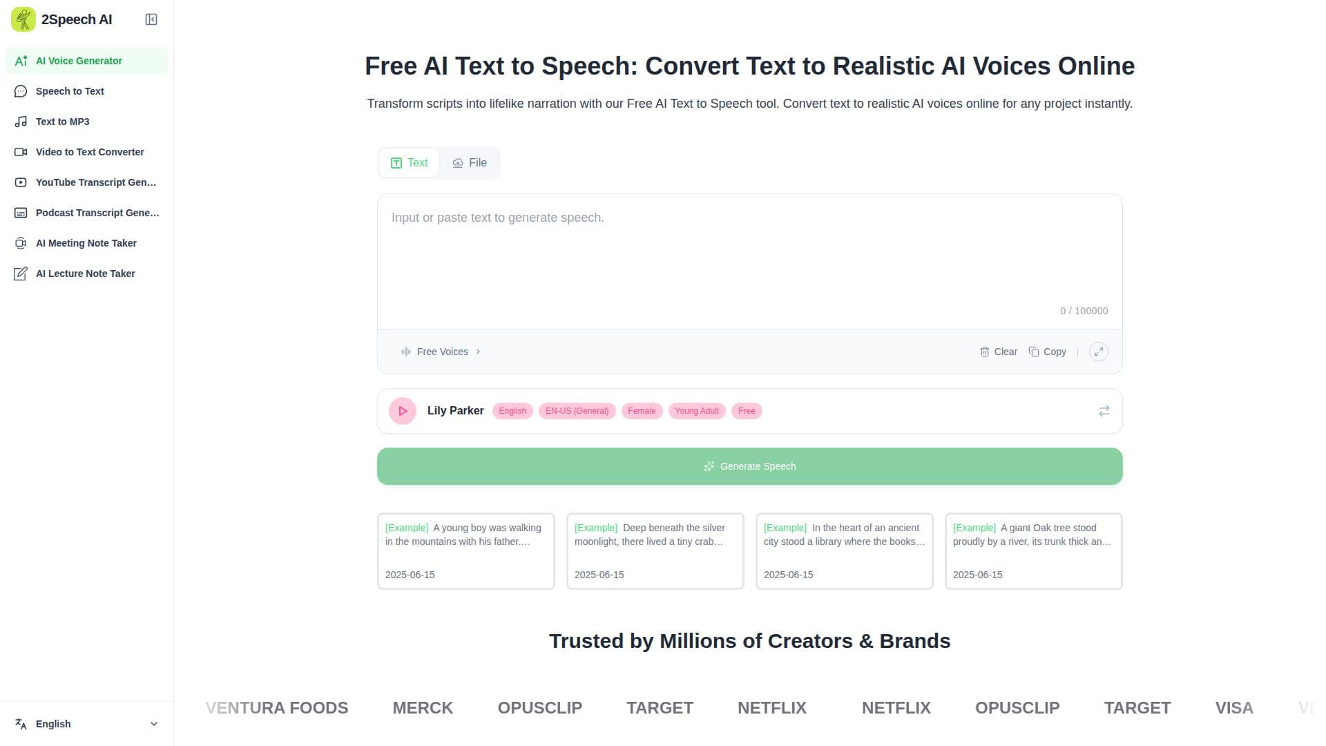 Screenshot von 2speech AI